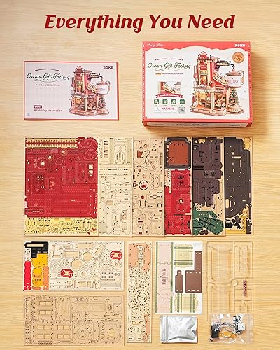 Miniatura 9 de ROKR 3D Wooden Puzzle for Adult - Gift Factory Mechanical Model Kit with Music & Lights, 449pcs Adult Wooden Puzzles, DIY Building Toy for Adults