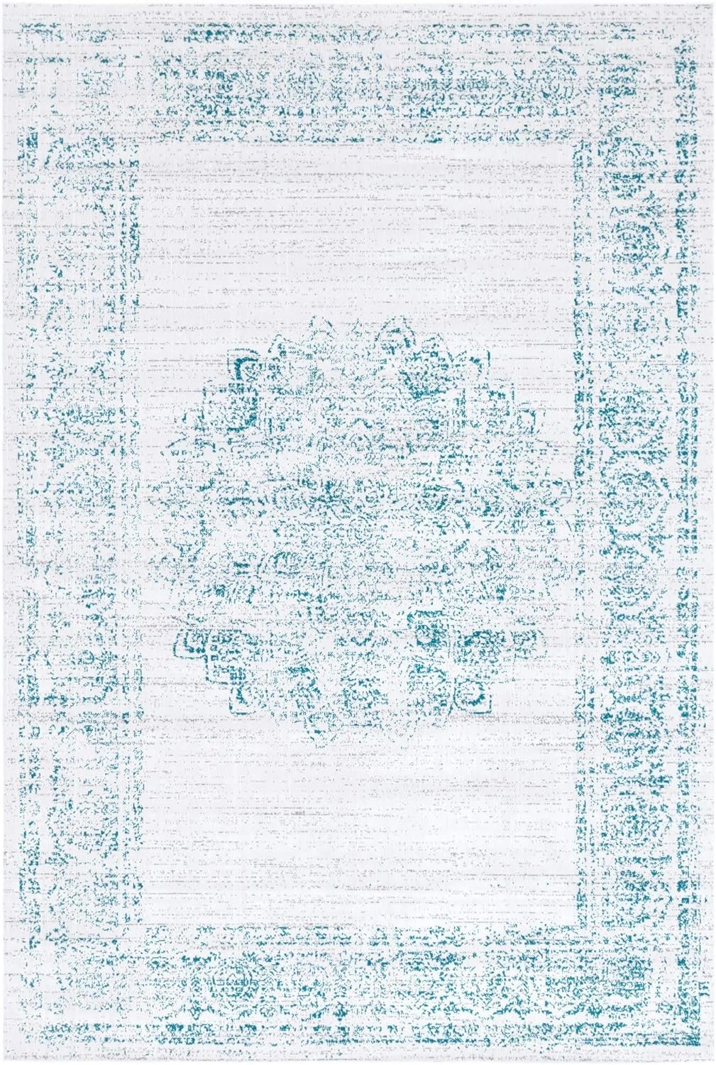 Unique Loom Aarhus Collection Vintage Border Area Rug (6' 0 x 9' 0 Rectangular, Cream/Teal)