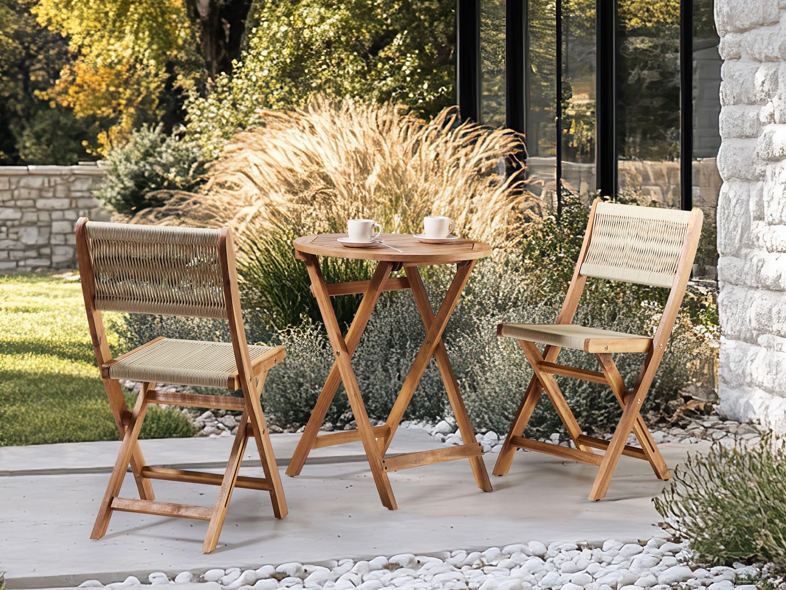 Beliani Gartentisch Akazienholz braun klappbar klein rund ø 60 cm Prossedi