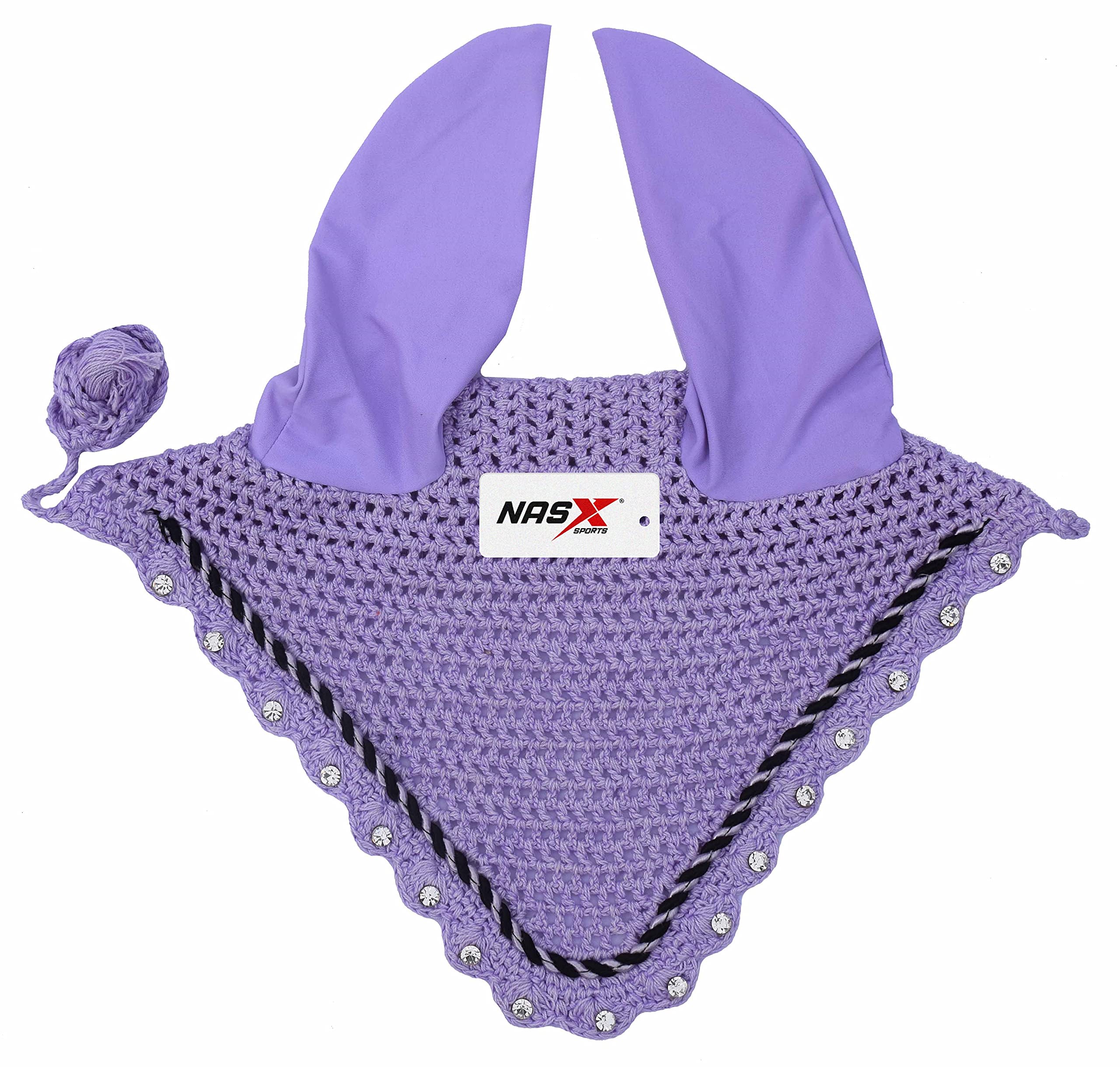 Diamante Crystal Horse Fly Hood Veil Ear Bonnet Flyveil Cotton Crochet Handmade Glitter (COB, Violet)
