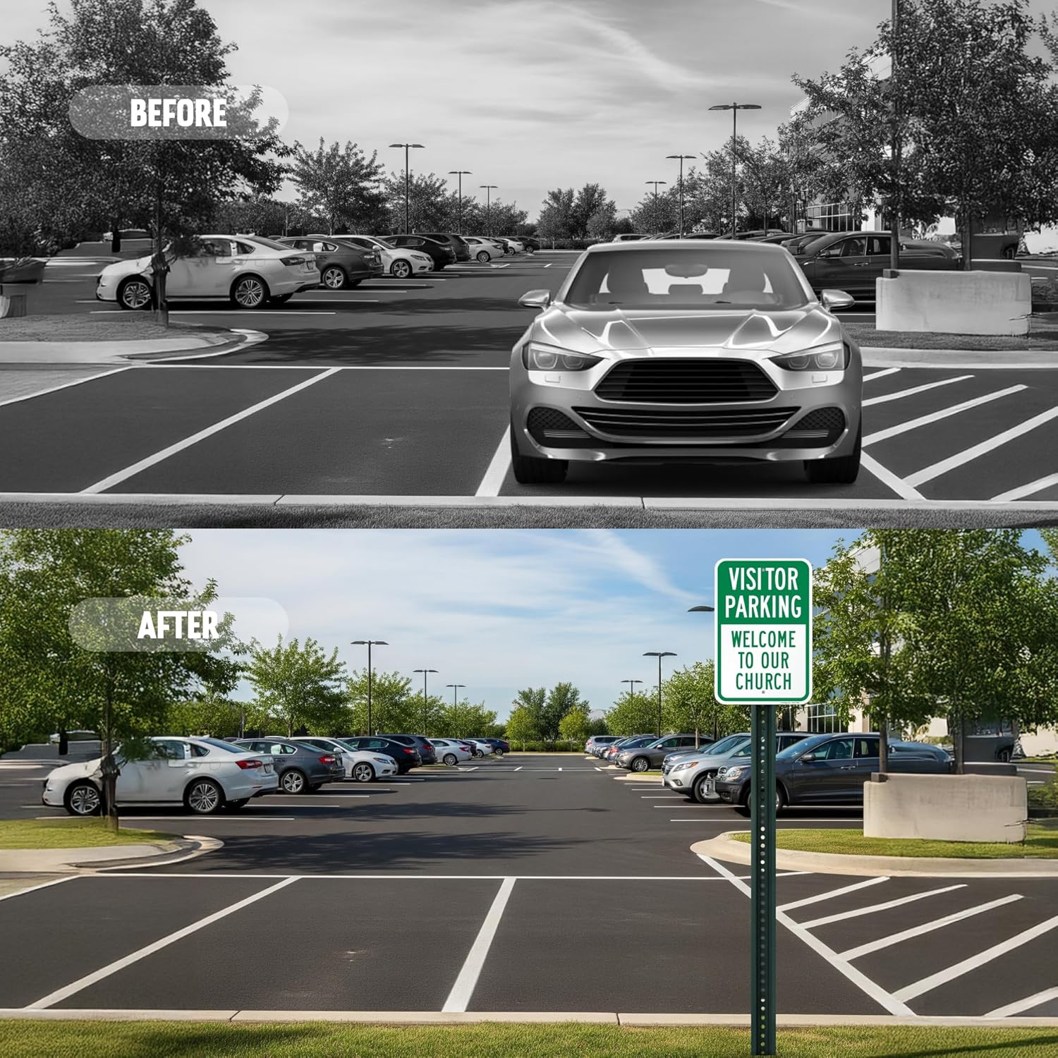 SmartSign Visitor Parking Welcome To Our Church Sign - 2-Pack, 12" x 18", 80 mil Thick Aluminum Composite (ACM), Pre-Drilled Holes, Green and White, Made in USA