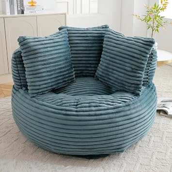 Bean Bag Chair, Giant Bean Bag Chairs for Adults, Kids, Oversized Corduroy Bean Bag Couch with Pillows, Comfy Stuffed Beanbag Filler Reading Chair, Accent Floor Sofa for Living Room, Blue