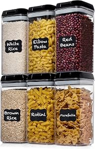 Shazo Airtight Food Storage Containers with Lids - 6 PC BPA Free Clear Plastic Cereal Containers with Easy Lock Lids for Kitchen and Pantry Organization for Snacks and Pasta - 1.2L