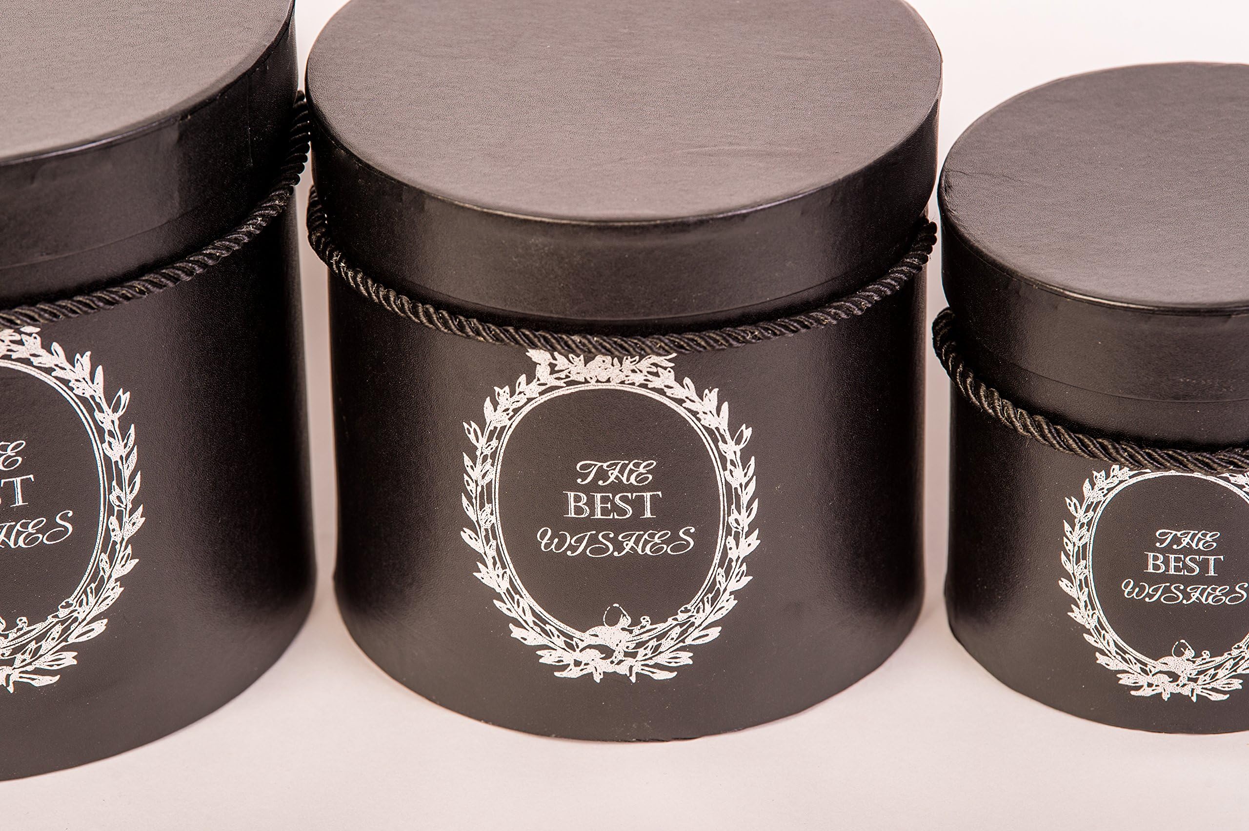 KOCAWIS(The Best Wishes), Hat box, Dekobox, Set of 3 Round Gift Boxes (Black)