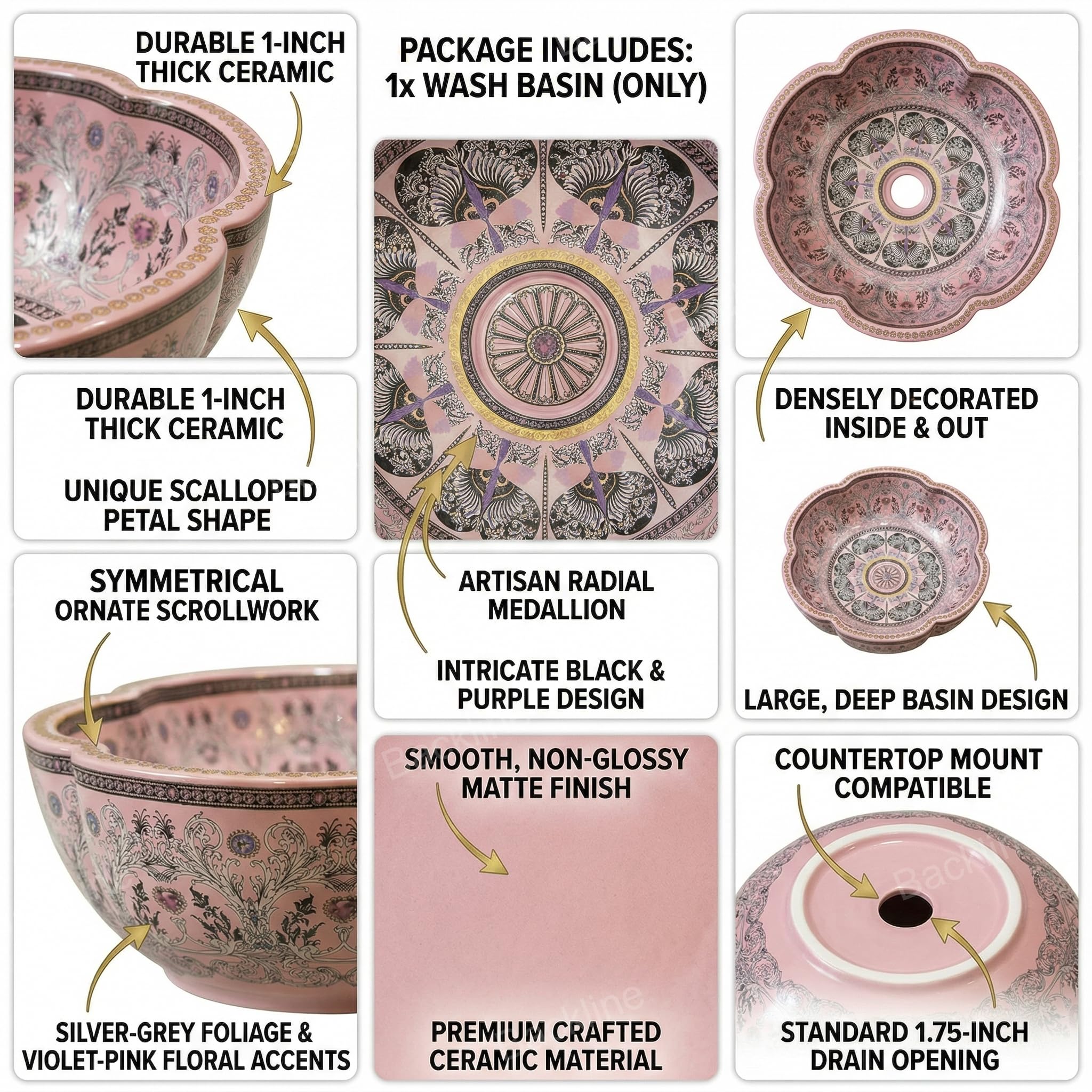 Pink Mexican Ceramic Wash Basin - B Backline -2