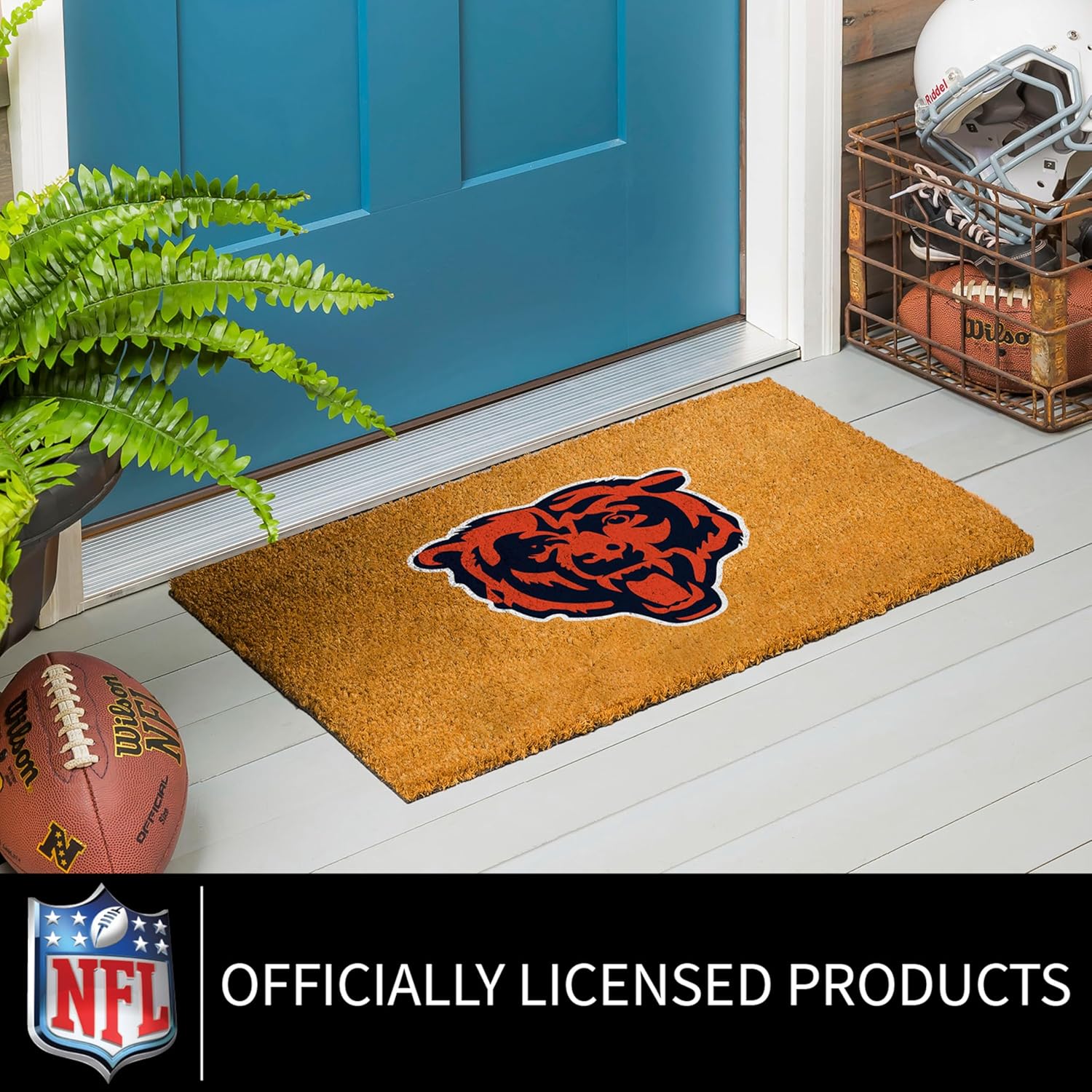 NFL Chicago Bears Natural Coir Doormat, Official Full Color Team Logo, 28 x 16 Inches, Non Slip Back, Front Door Welcome Floor Mats, Indoor Outdoor Entrance Home Décor