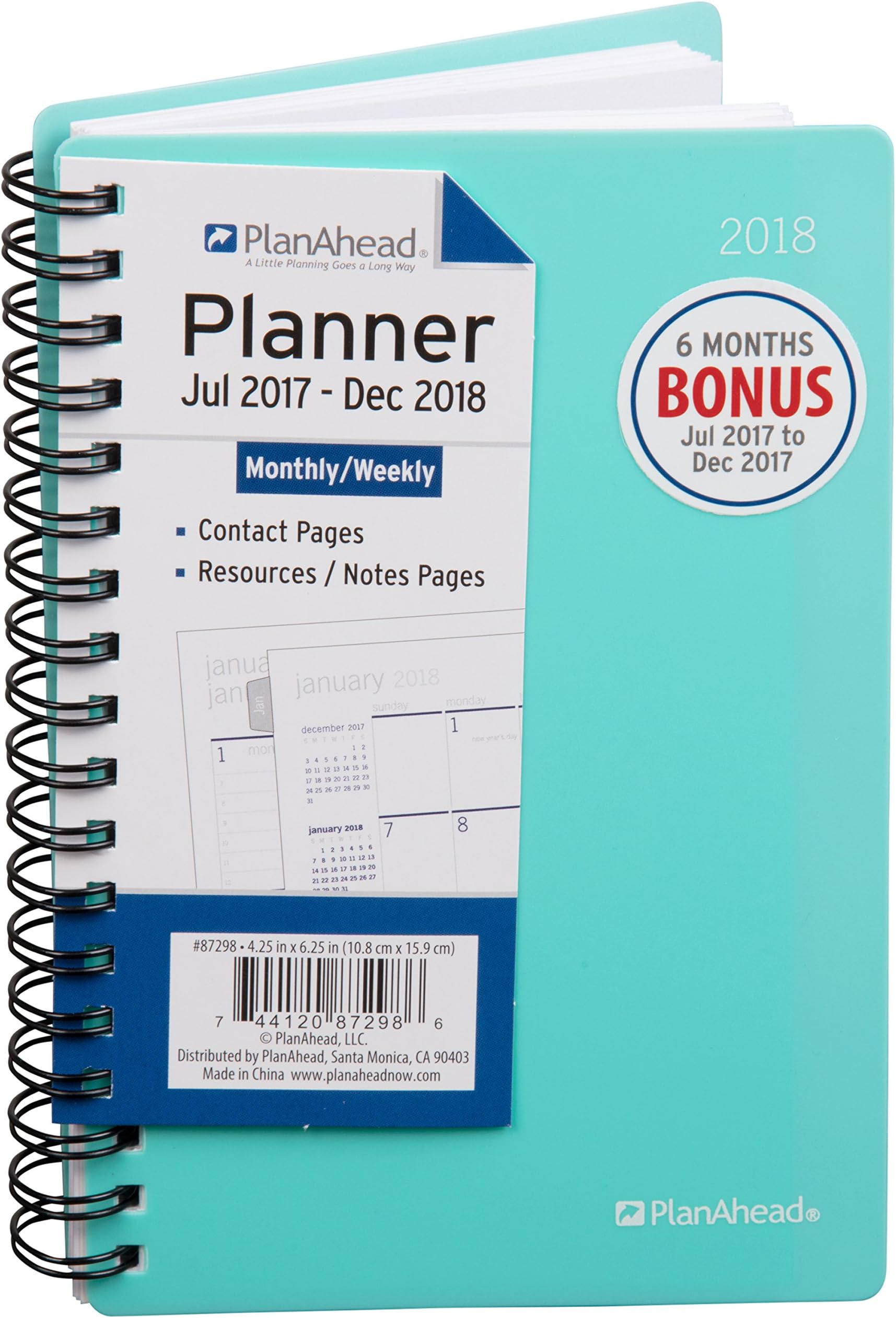 PlanAhead 2018 Planner, 18 Month Small Weekly/Monthly Planner - Includes Additional Contact Pages