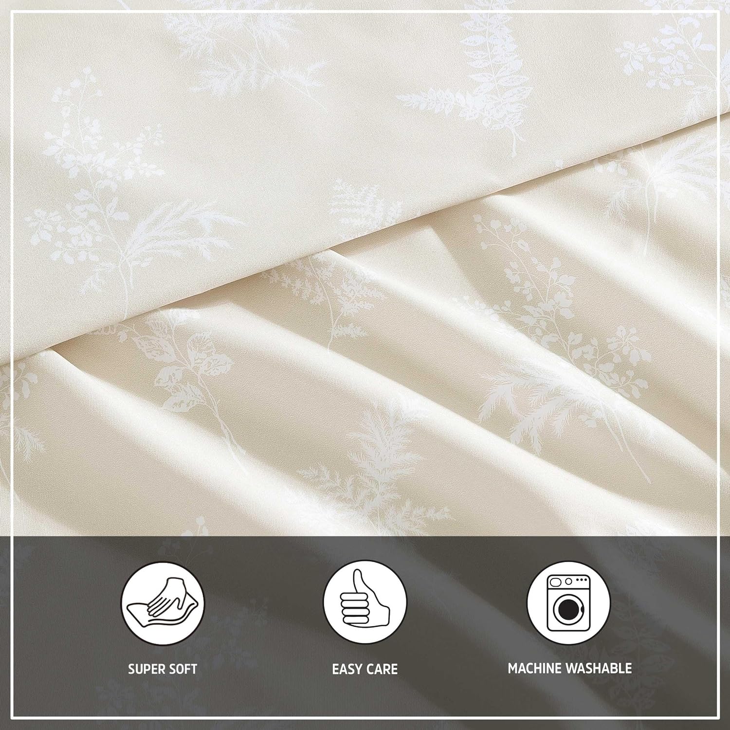 Beige Foliage Print Full Microfiber Sheet Set