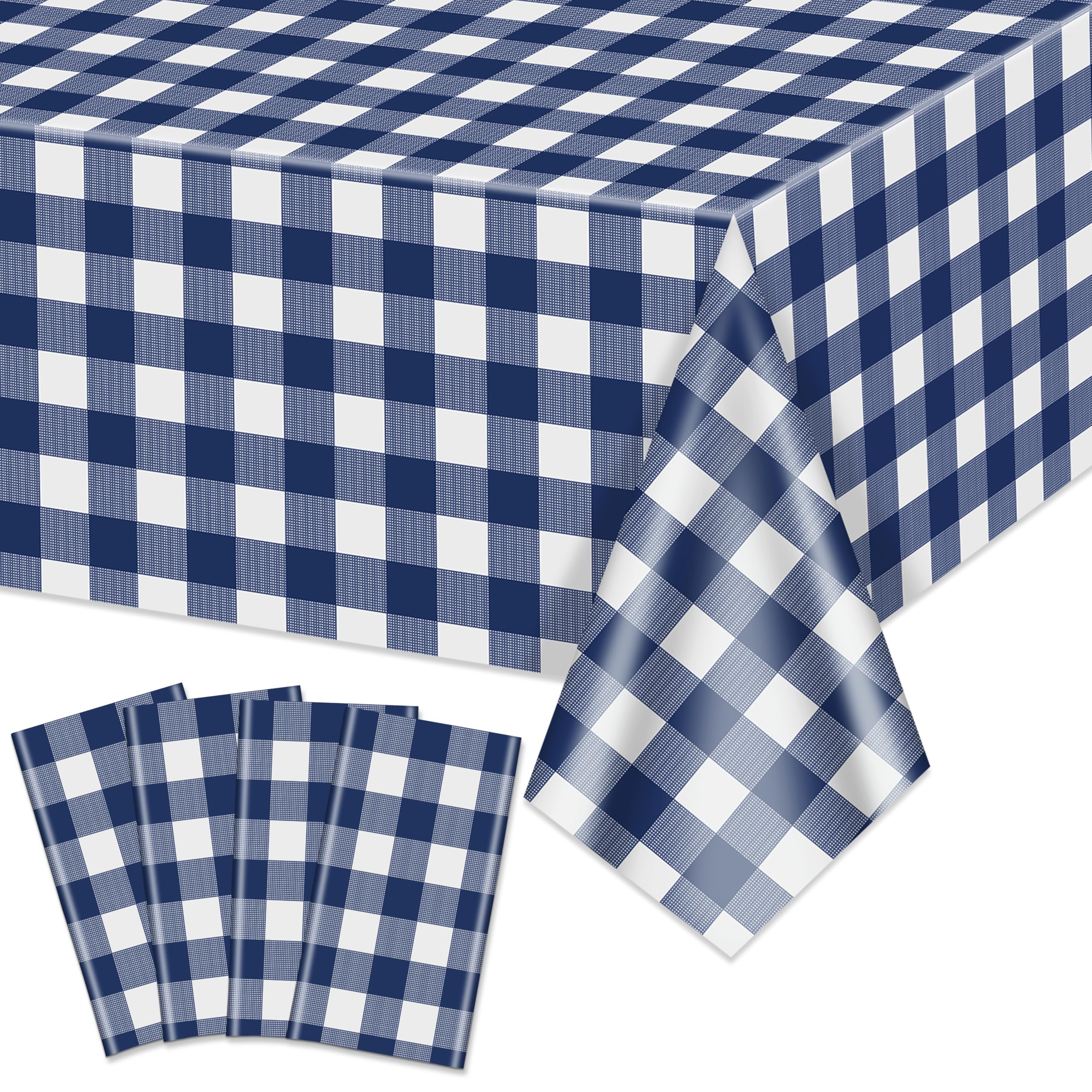 4 Pack Navy Blue Gingham Tischdecken, Geburtstagsfeier Dekorationen — image 1