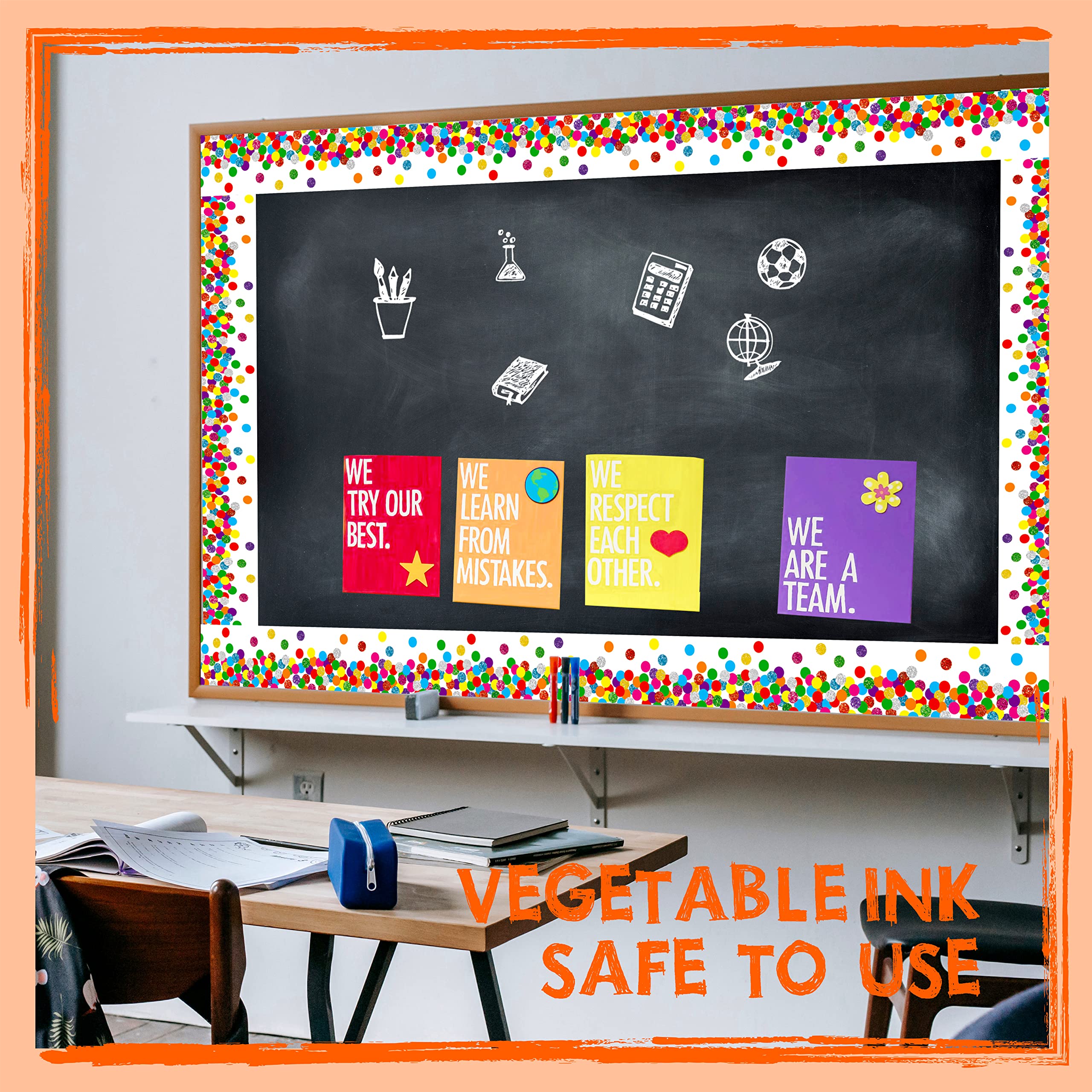 QOOWFEANIG 60-Foot Colorful Bulletin Board Border – Self-Adhesive Crayon Rolled Trim, Waterproof & Reusable For Classroom, Home & Office
