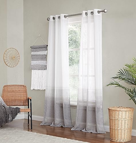 Dainty Home Linea - Par de paneles de cortinas con textura de lino con textura de lino, estilo bohemio 3D, para dormitorio, par de paneles de