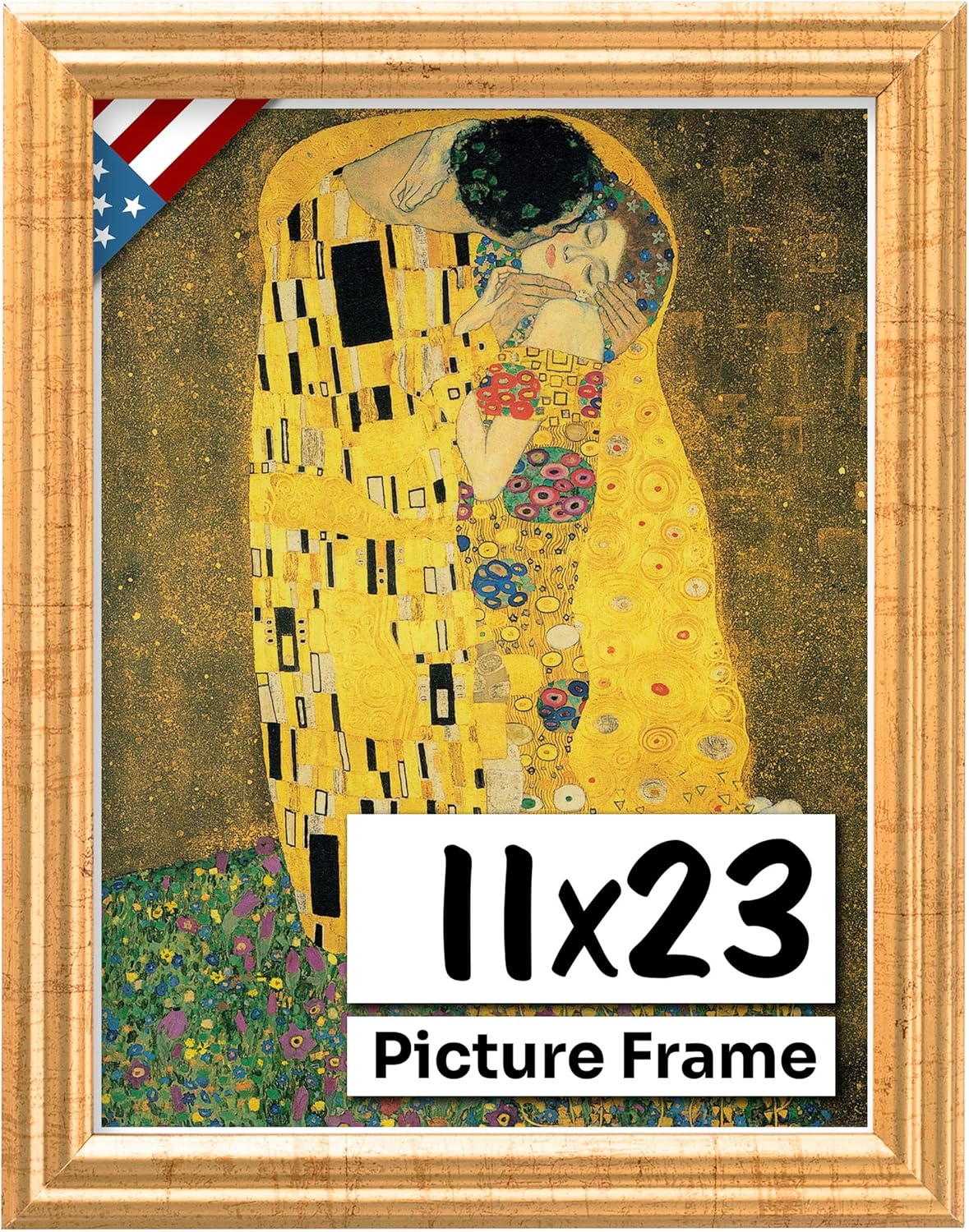 Antique Gold 11x23 Picture Frame .75" Inch Wide - Gold Wall Decor Handmade Solid Wood Frames with Preinstalled Hangers and UV Blocking Plexiglass 23x11 Frame