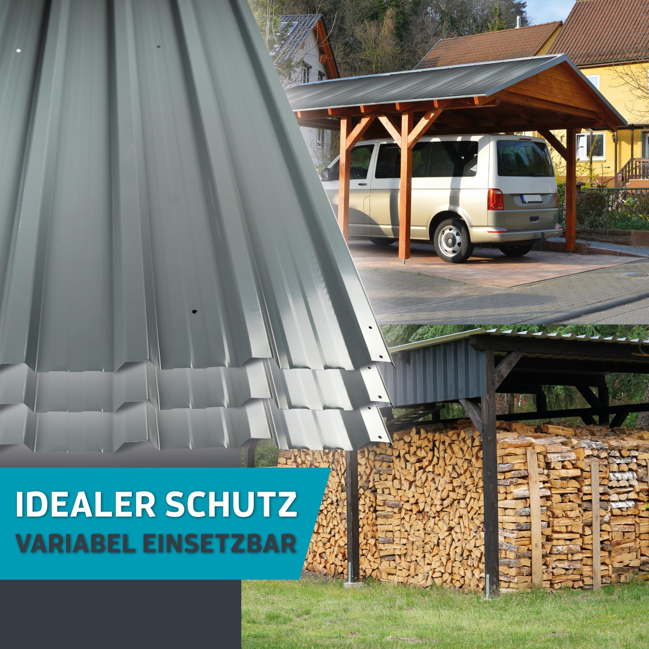 KAISER® Trapezblech 12er Set – Profilblech 115x46 cm (6,35 m²) anthrazit – Dachplatten verzinkt aus Metall & Stahlblech – für Carport, Dach, Garage, Geräteschuppen, Wandverkleidung, Überdachung