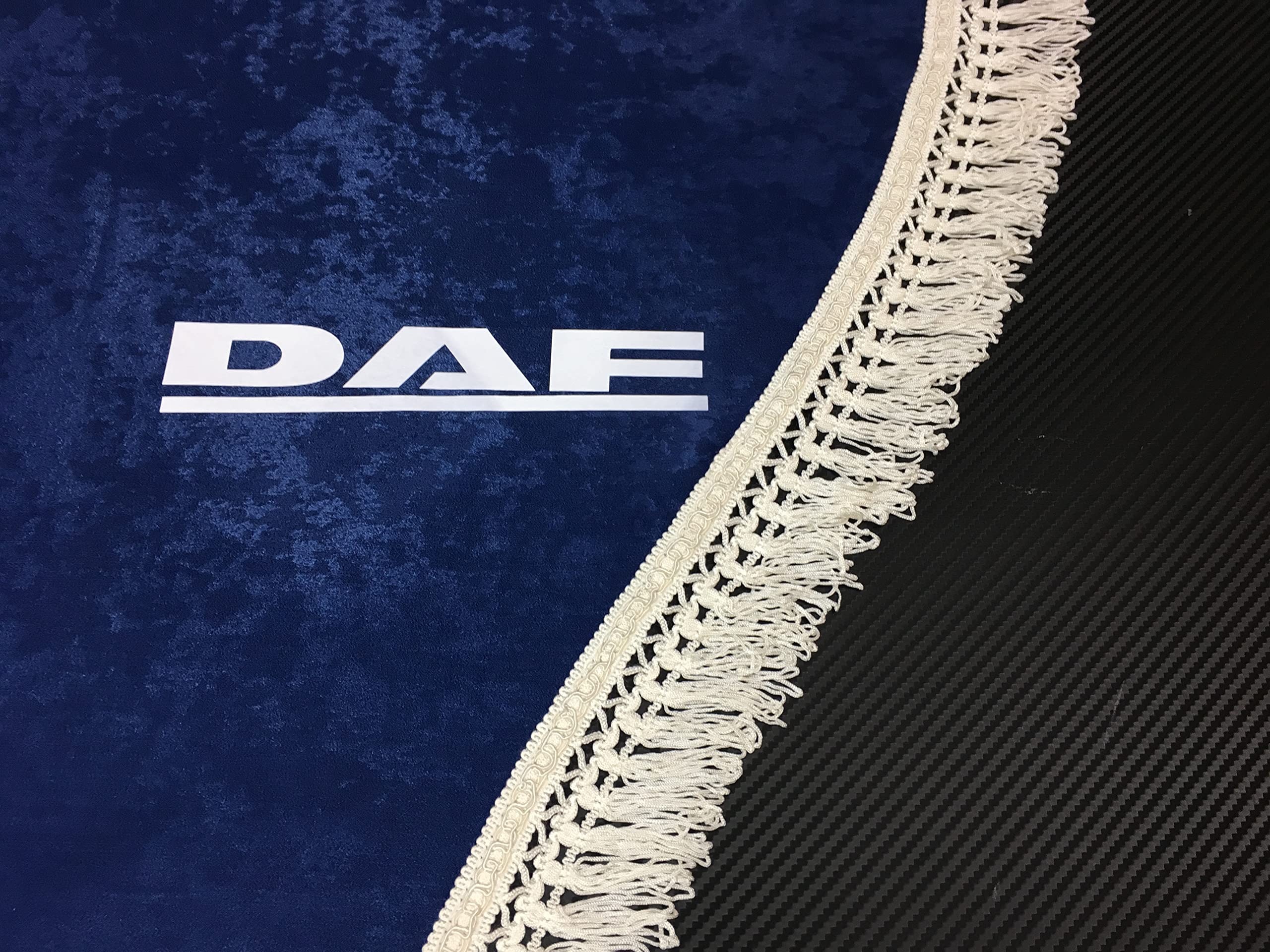 Rideaux décoratifs Sertplas pour camion avec frange. Avec logo DAF. BLEU.
