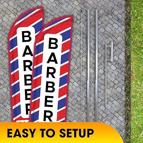 Miniatura 7 de Letrero de barbería tamaño King sin viento, 2 unidades, 3 x 11.5 pies, banderas de barbería resistentes para publicidad  Banderas de poliéster