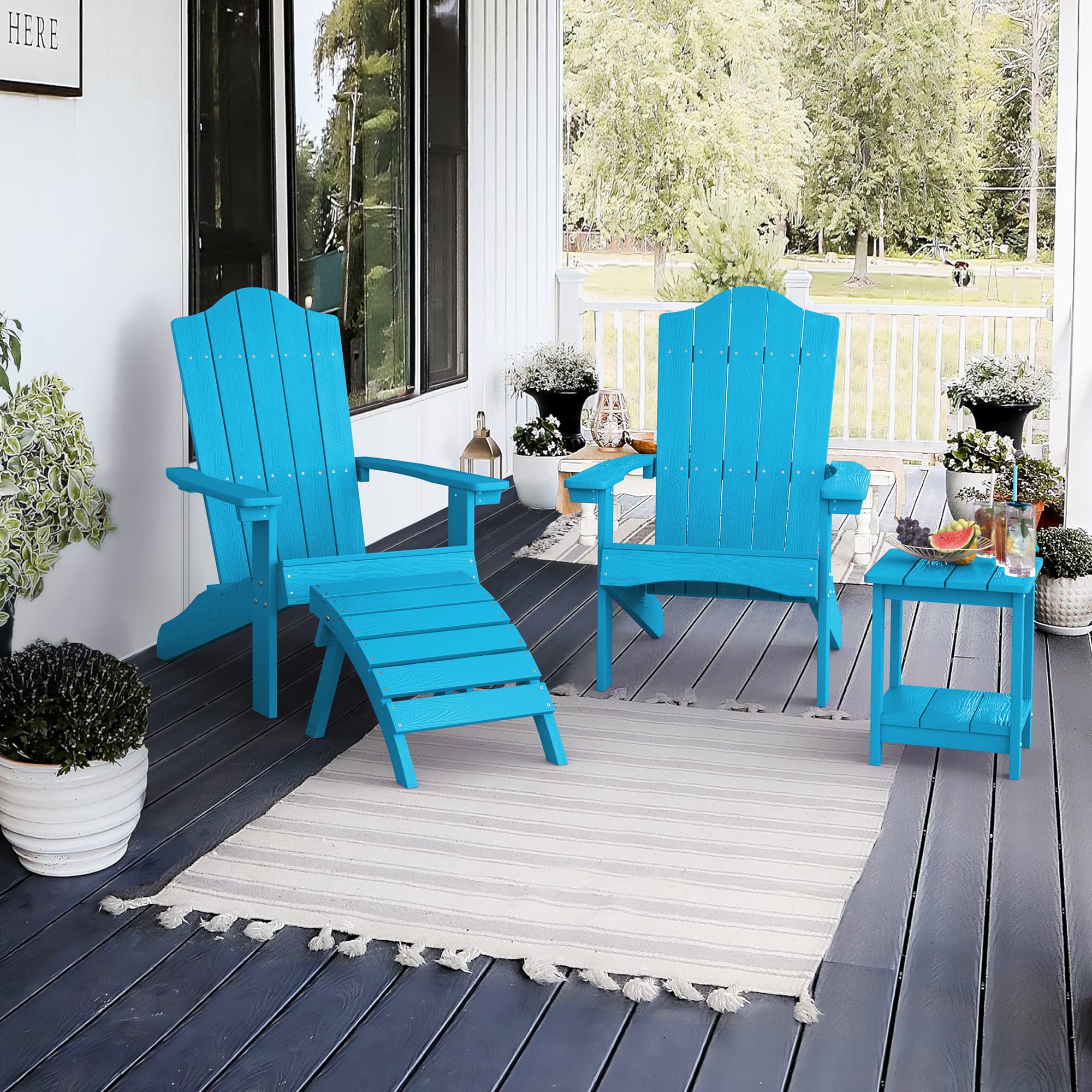 pool blue plastic adirondack chairs