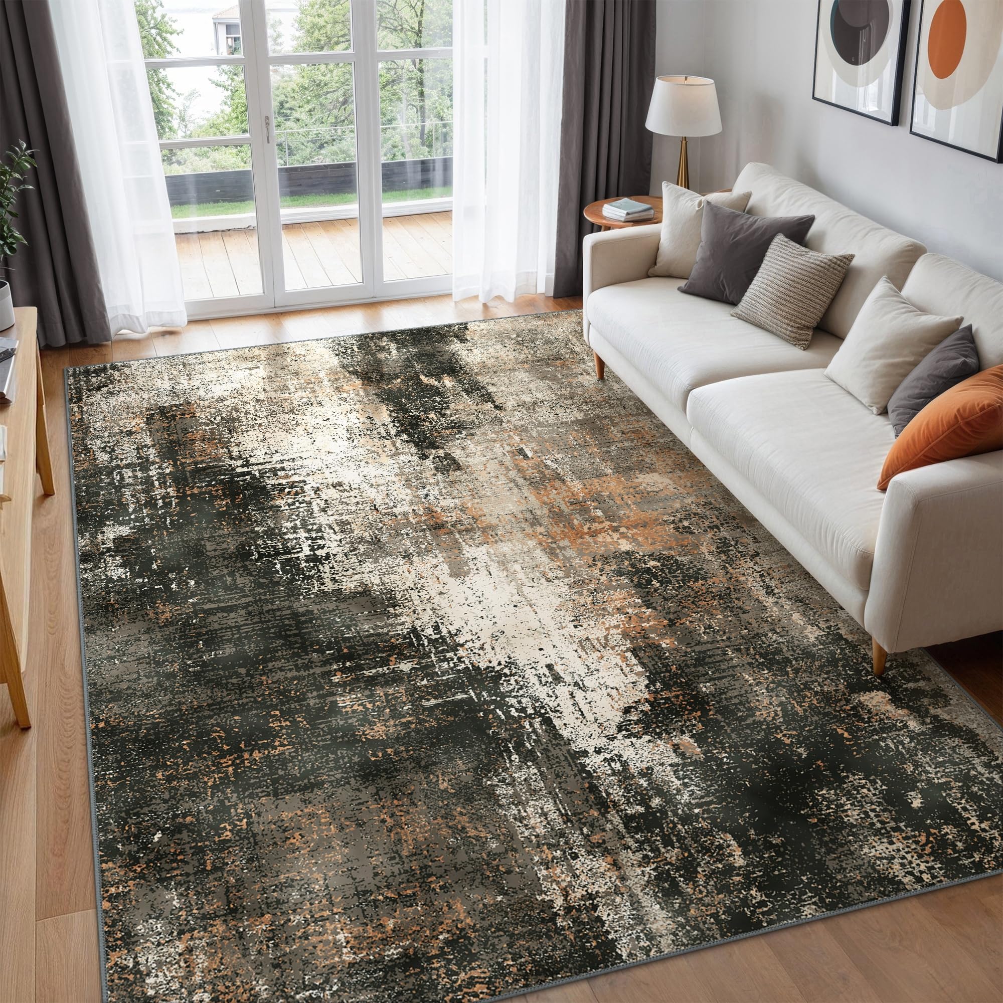 BEIMO Waschbarer Teppich Wohnzimmer, Abstrakt Design Teppich Schlafzimmer Kurzflor, Groß Teppiche rutschfest Weiche für Badezimmer Esszimmer Flur, 160X230CM, Rotbraun