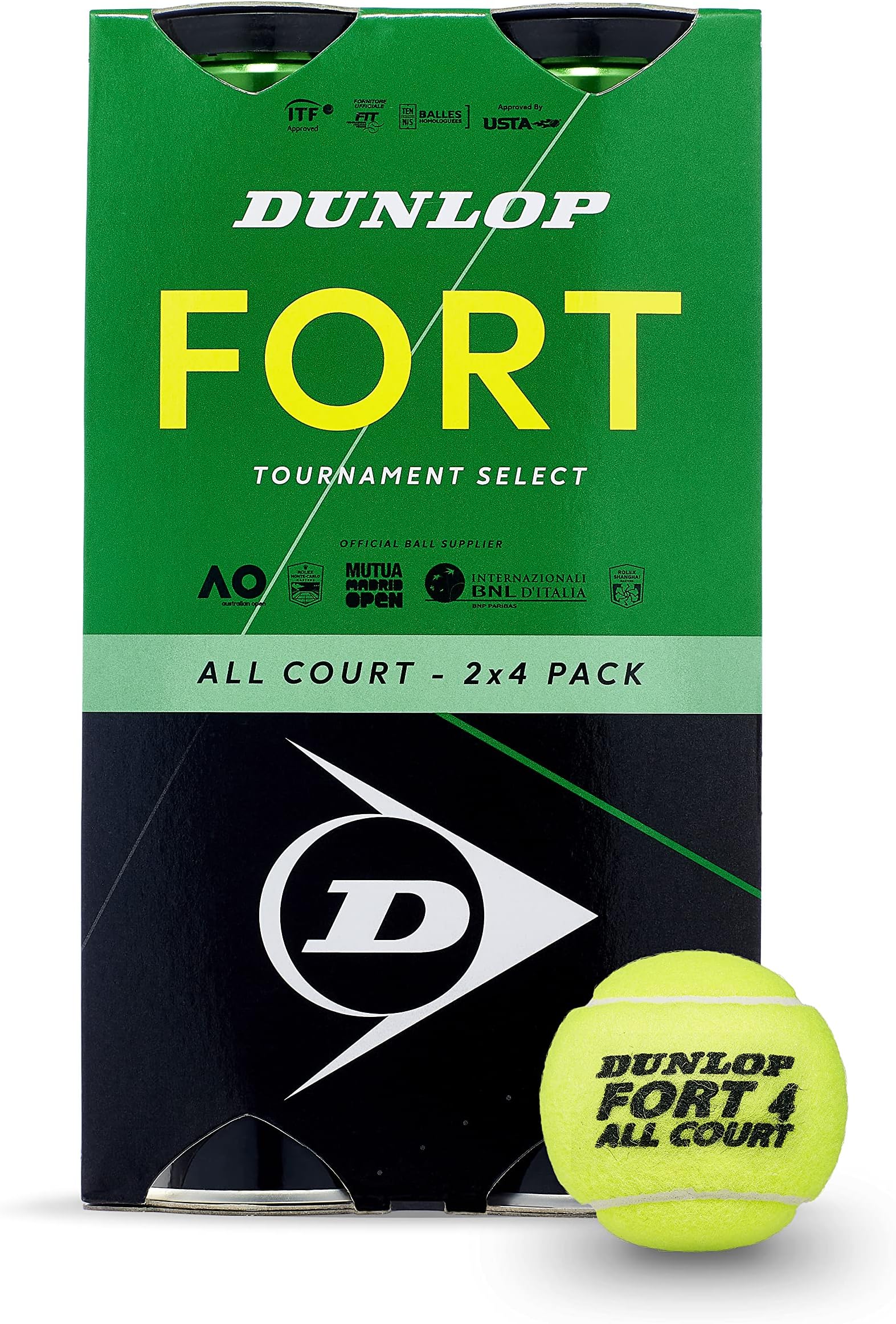 Dunlop Tennis Ball Fort All Court TS - for Clay, Hard Court and Grass (2 x 4 Tin Cartonette)