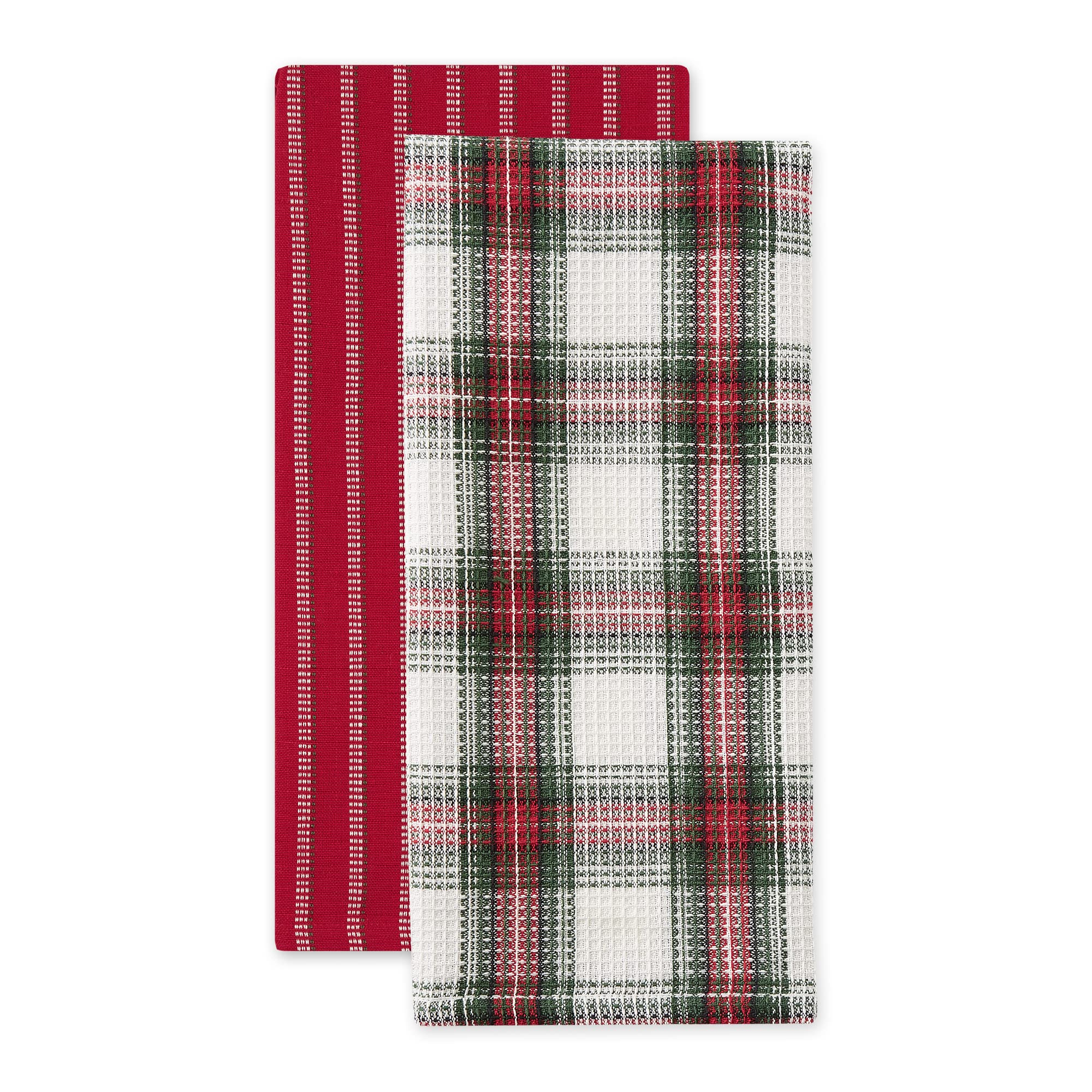 DII Vintage Weihnachten Geschirrtücher Dekoratives Urlaub Küche Geschirrtuch-Set, 45,7 x 71,1 cm, Urlaub Plaid & Rot/Weiß Streifen, 2 Stück