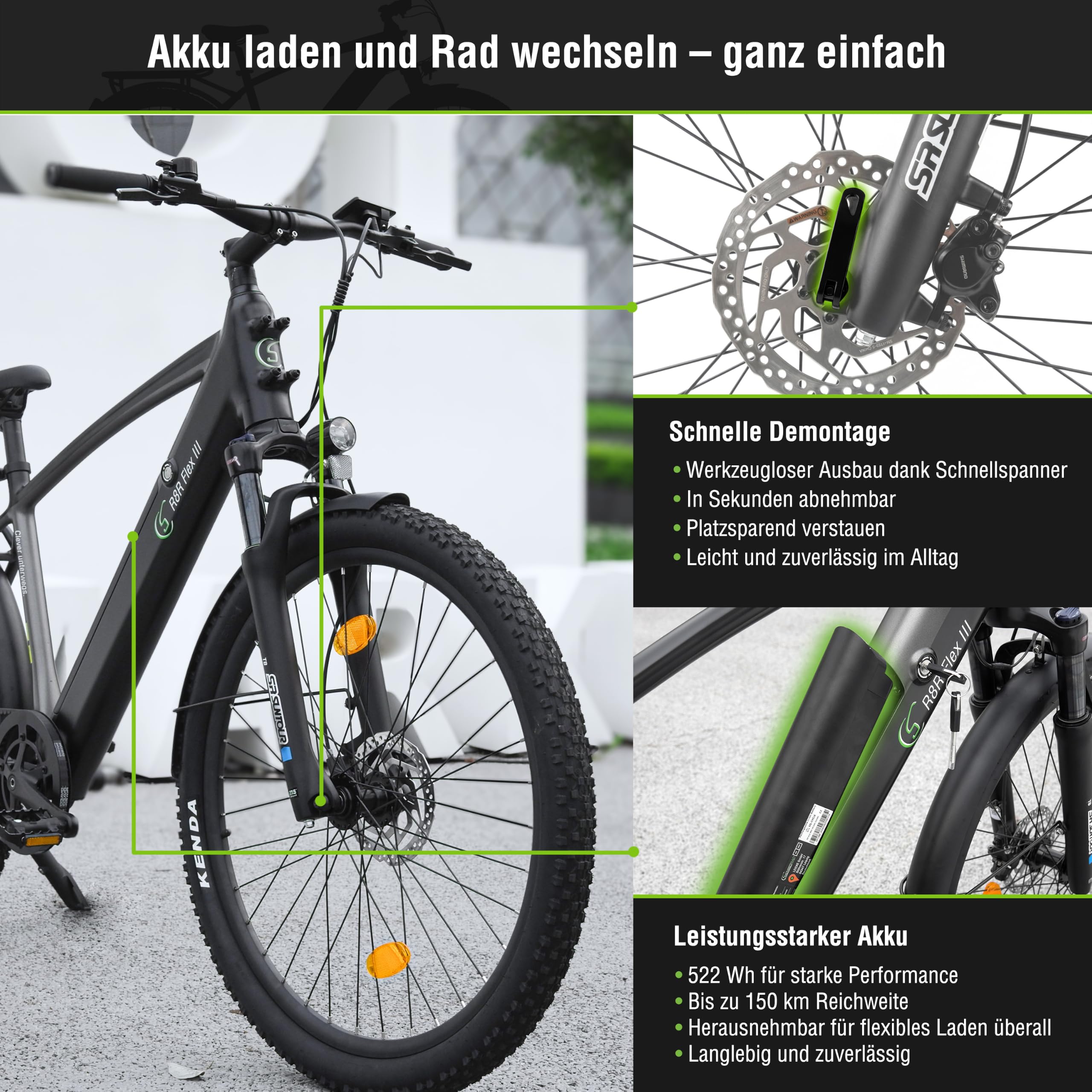 R8R Flex III e-bike da trekking 27,5", batteria 522 Wh, autonomia fino a 150 km in modalità ECO, motore BAFANG, trasmissione a cinghia Gates Carbon Drive, portapacchi robusto