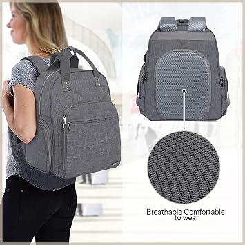 Teamoy Breast Pump Bag, Breast Pump Backpack Compatible with Spectra S1, S2, and Cooler Bag, Pumping Bag with Pockets and 15 Laptop Sleeve for Working Mom, Gray