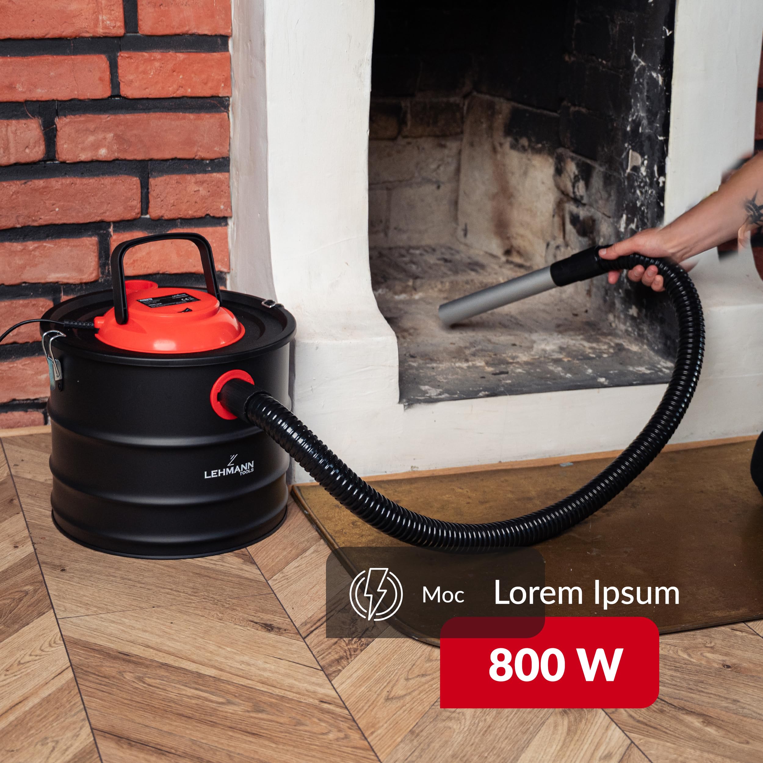 LEHMANNOdkurzacz do popiołu 15 l – kominkowy odkurzacz do wysokich temperatur – wytrzymały metalowy zbiornik – filtry HEPA – funkcja nadmuchu
