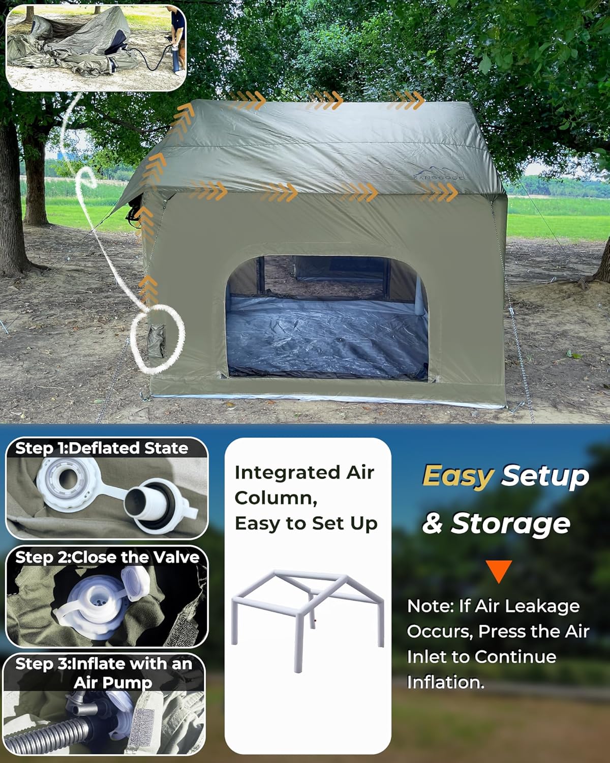 Inflatable Camping Tent, Luxury Glamping Design with Skylight, Oxford Fabric