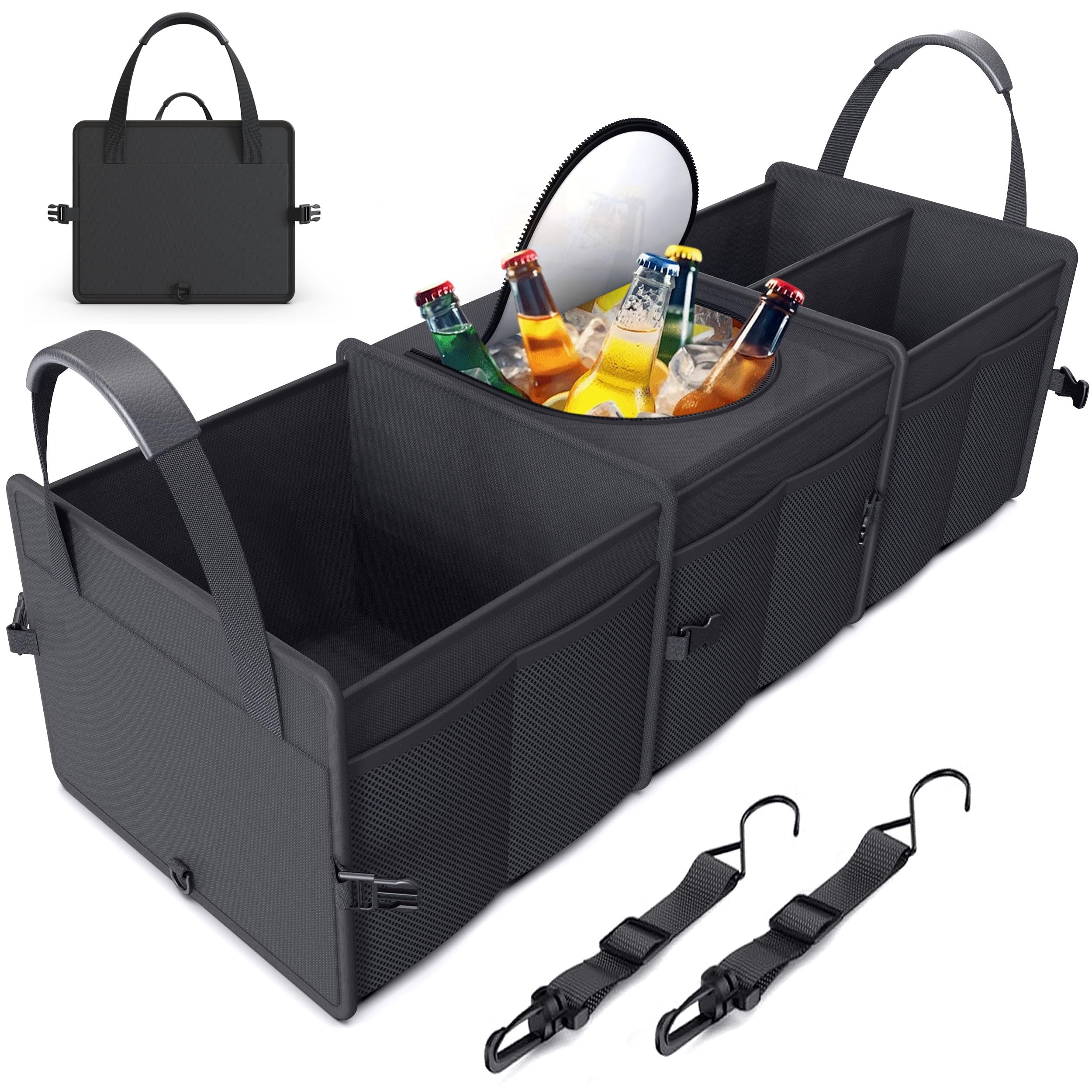 KYOOH Trunk Organizer, 95L Capacity SUV Trunk Organizer with Cooler, 3 Compartments Heavy Duty Collapsible Car Storage Organizer for Truck, Van