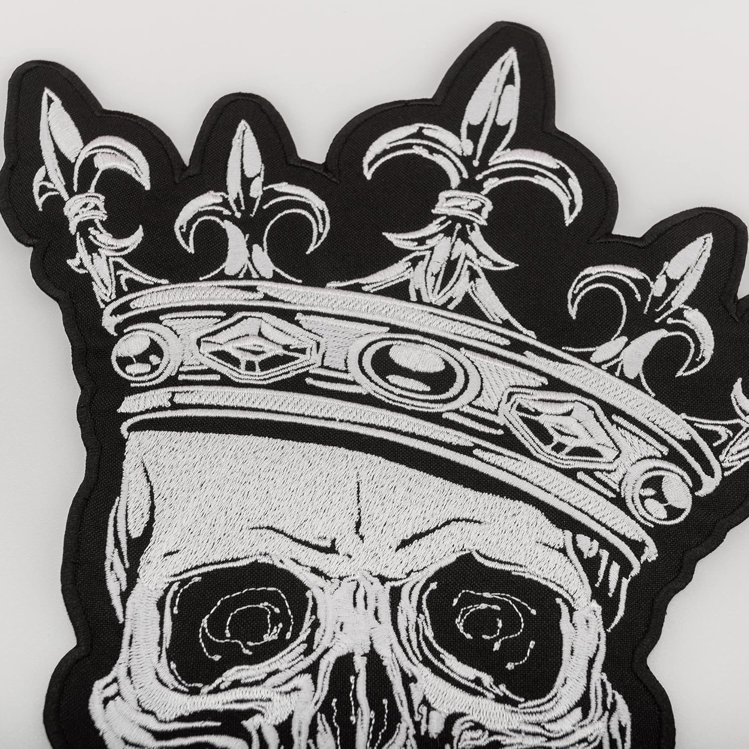 Large Skull with Crown Patch - Dead King Skeleton Emblem - Iron On Jacket Back Patches - Size: 9.6 x 11.5 inches