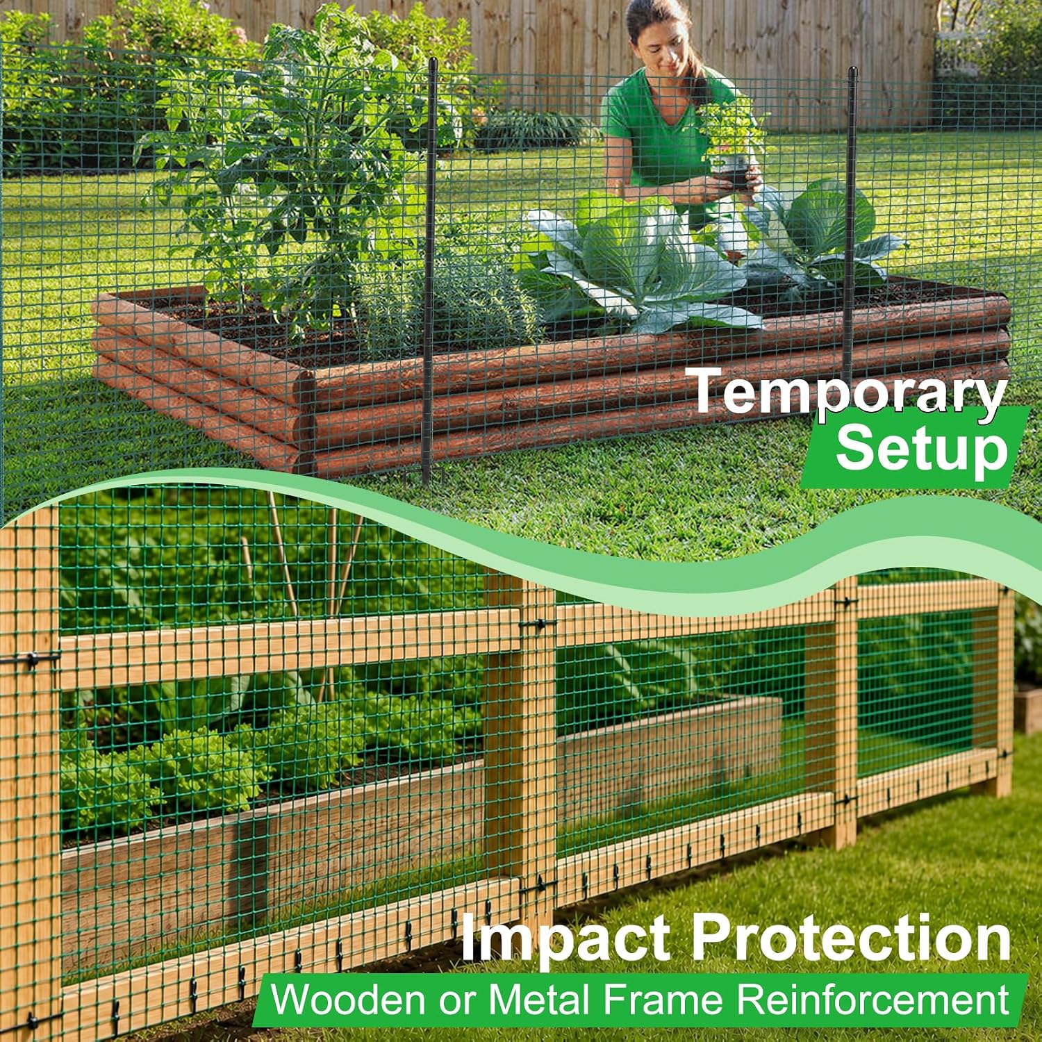 Temporary Garden Fence 4ft x 100ft, Plastic Fencing with Reinforced Edges, Includes 50 Zip Ties, for Yard, Garden, Poultry, Deer & Construction Use