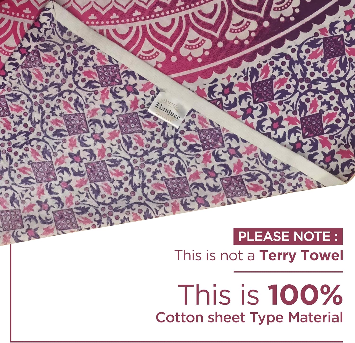 raajsee Pink Round Beach Tapestry Hippie/Boho Beach Blanket Mandala/Indian Cotton Throw - Round Tablecloth/Home Decor/Indie Rug Yoga Mat Meditation Picnic Rugs 127 CM / 50 INCHE Circle image 3