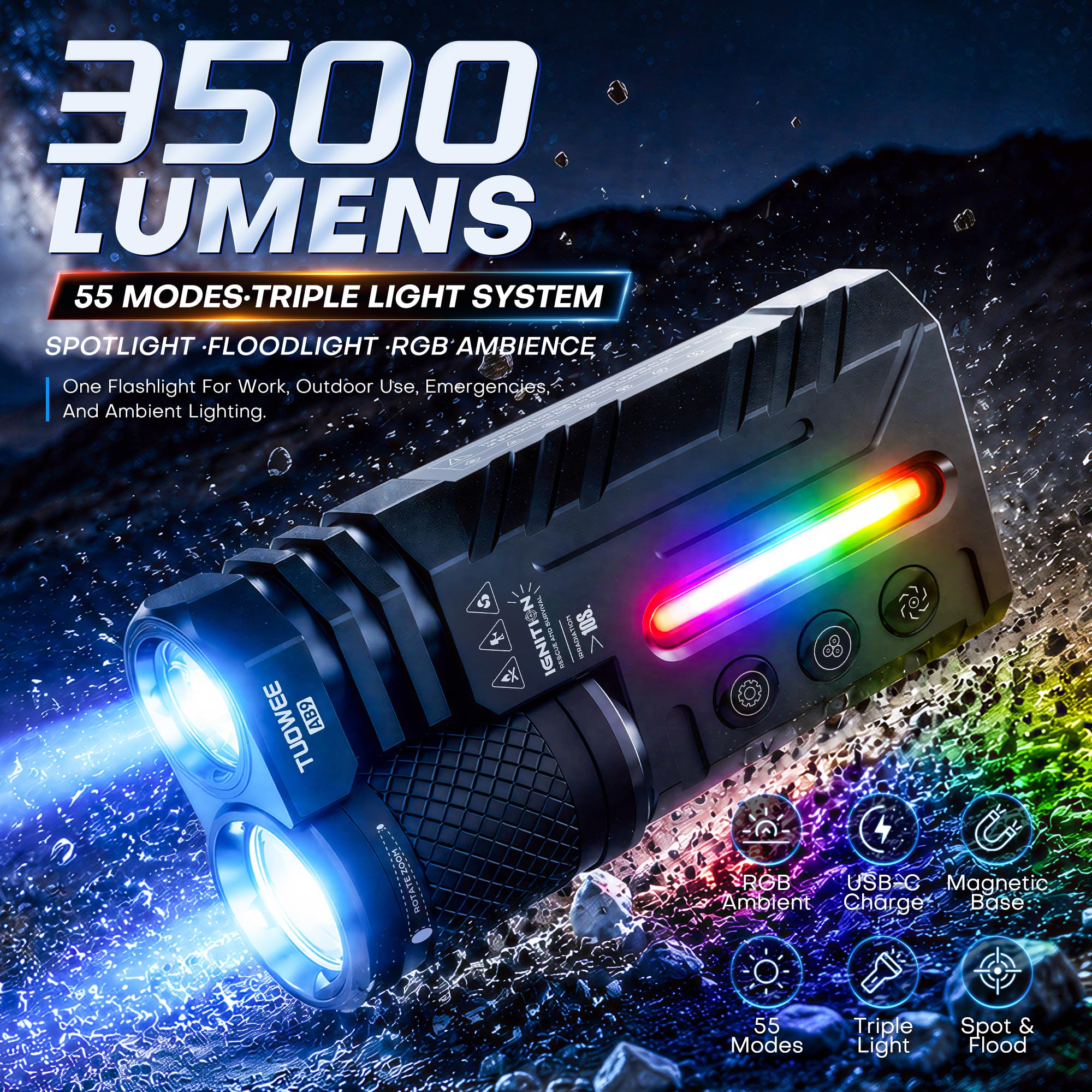 TUOWEE EDC Flat Flashlight,3500 Lumens Super Bright Compact LED