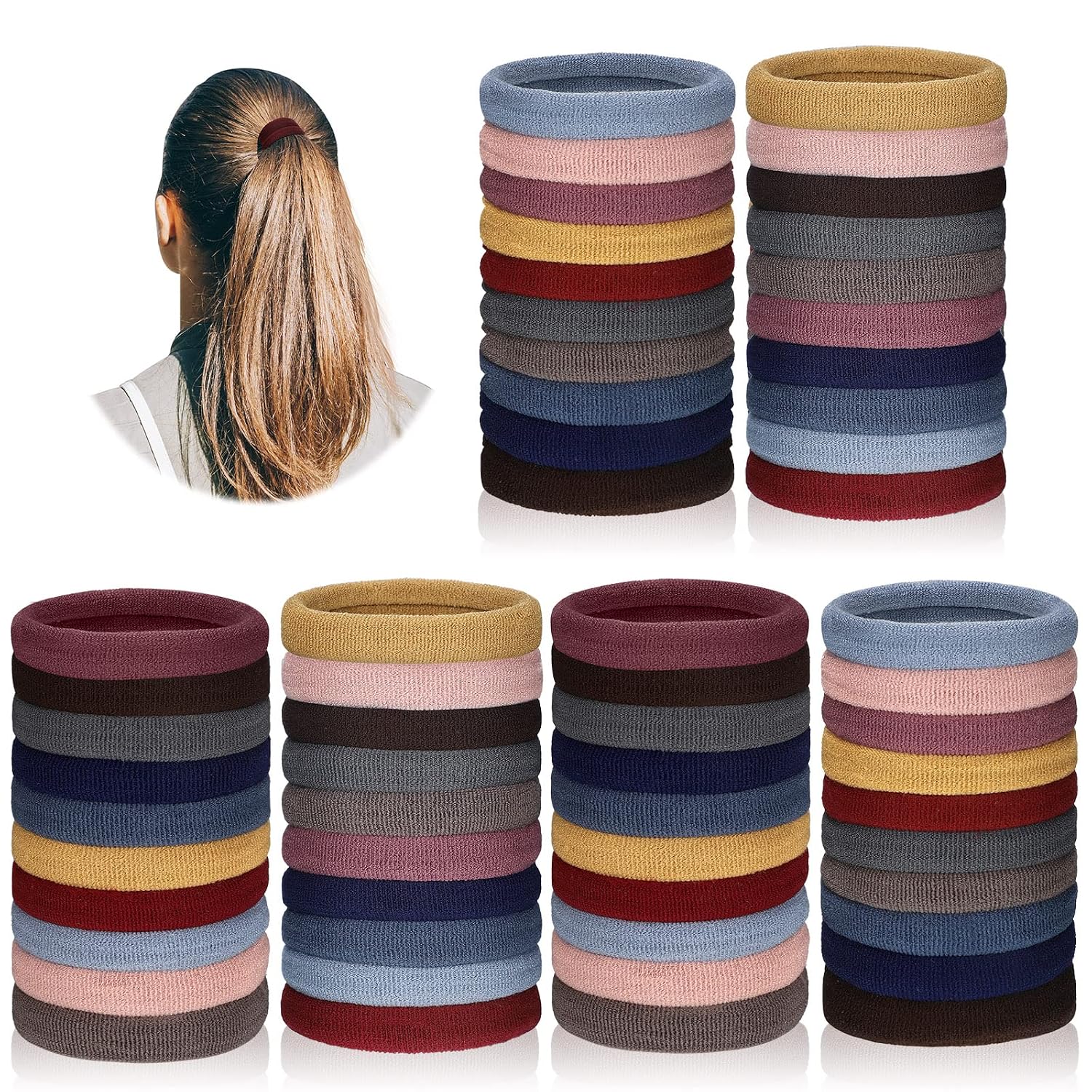 60 Pieces Seamless Hair Ties Ponytail Holders Thick Elastic Hair Tie Cotton No Crease Hair Band for Women,girl,thick Heavy and Curly Hair,lightweight Highly Elastic,4 Styles(Multi Color,Classic Style)