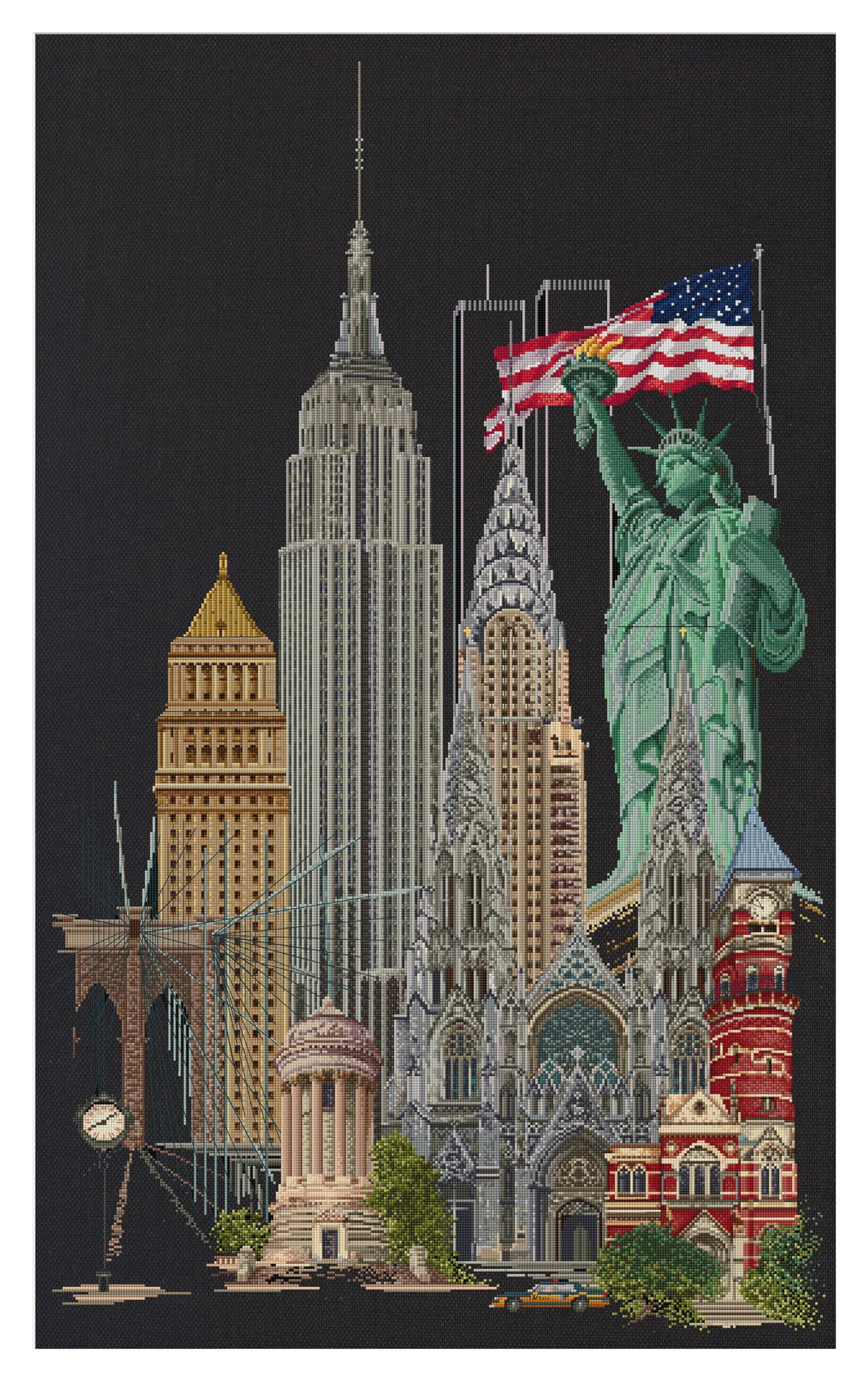 Thea Gouverneur 471.05 New York on 18 Count Black Aida, Counted Cross Stitch Kit, 31.1-Inch-by-19.6-Inch
