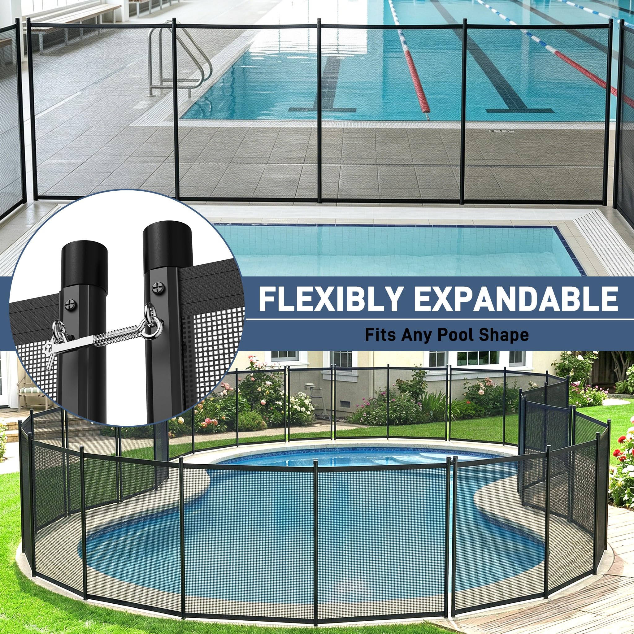 362x136cm Poolzaun Klappbare, Stecken Teichzaun mit 125cm-Hoch Polyester Gartenzaun Netz, Alurahmen & Stahl-Füße, Erweiterbar Kindersicher Poolschutzzaun für Schwimmbad, Haus & Garten