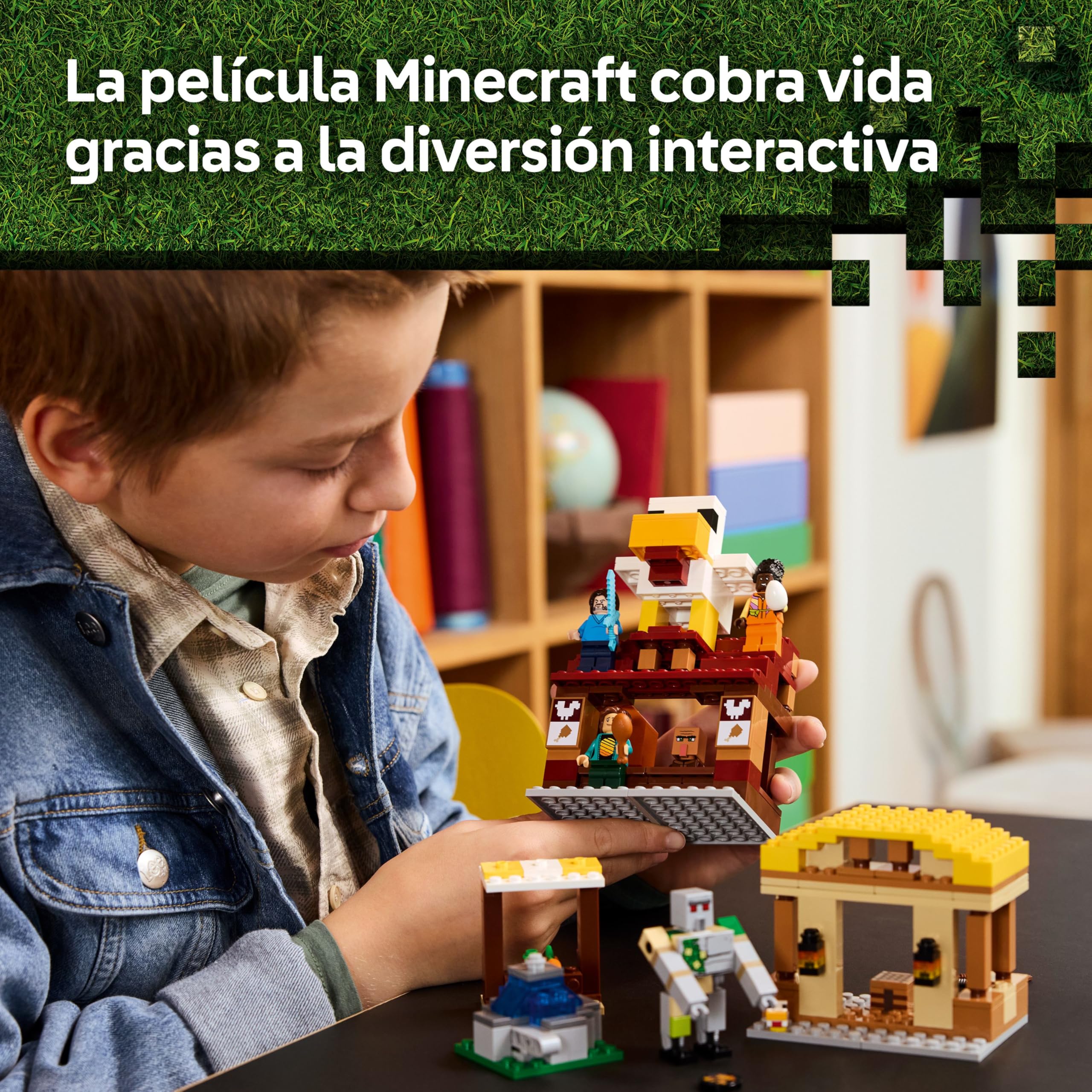LEGO Minecraft El Ataque a la Aldea del Globo de Ghast - Casa de Steve de Juguete con 4 Minifiguras, Figura de Golem de Hierro y Función Dinamita - Regalo Gamer para Niños y Niñas de 10+ Años 21273