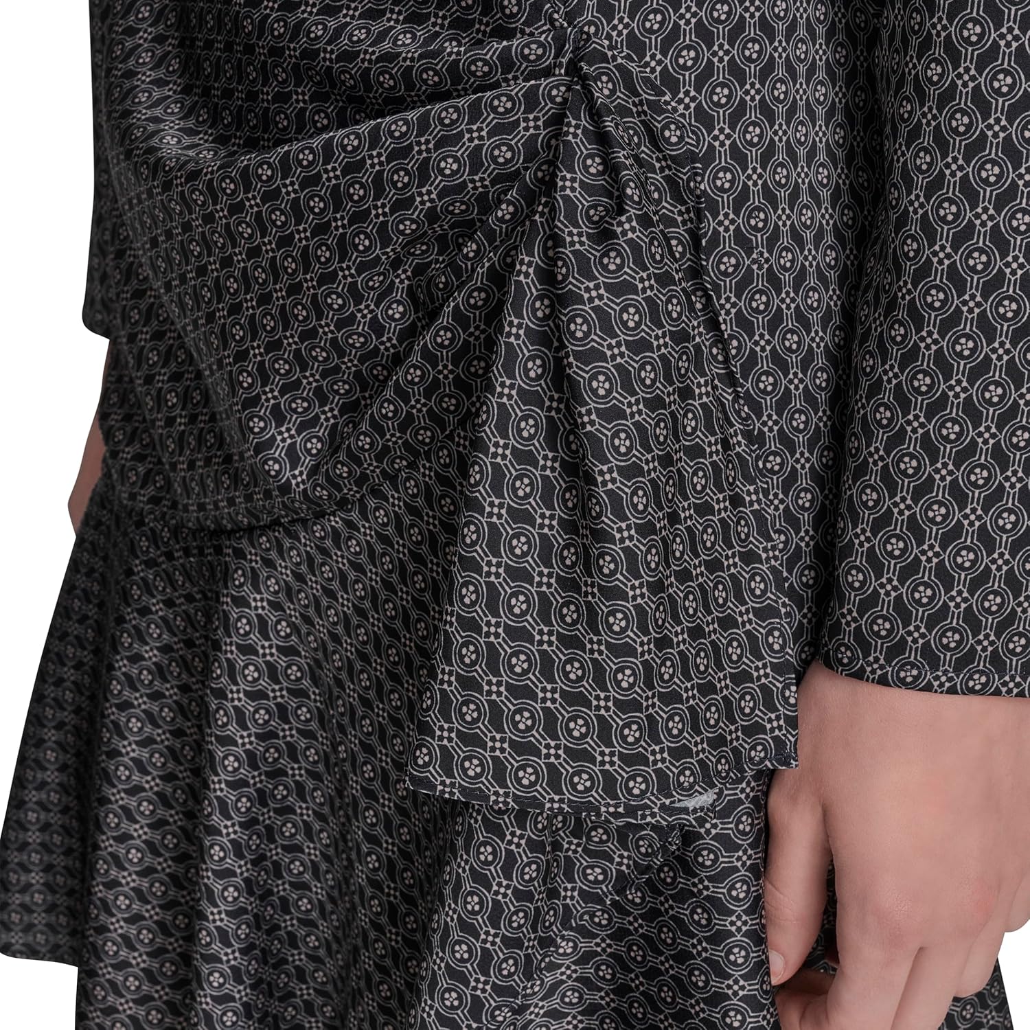 BCBG Women's Long Sleeve Jewel Neck Ruffle Trim Wrap Mini Dress - Image 6