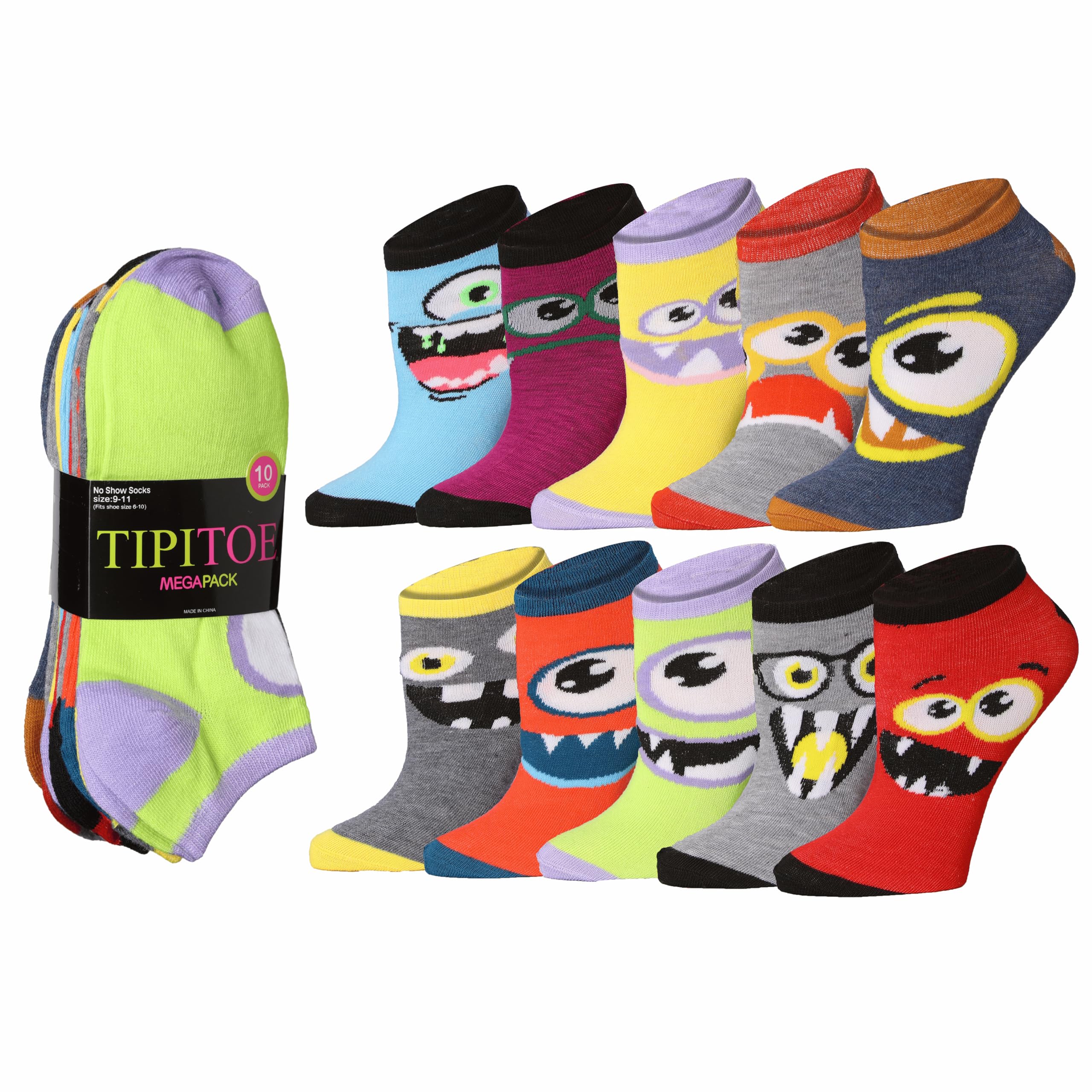 Tipi Toe Women’s 10 Pairs Lightweight Colorful Socks – Fun Low Cut Patterns for All-Day Comfort and Easy Everyday Style