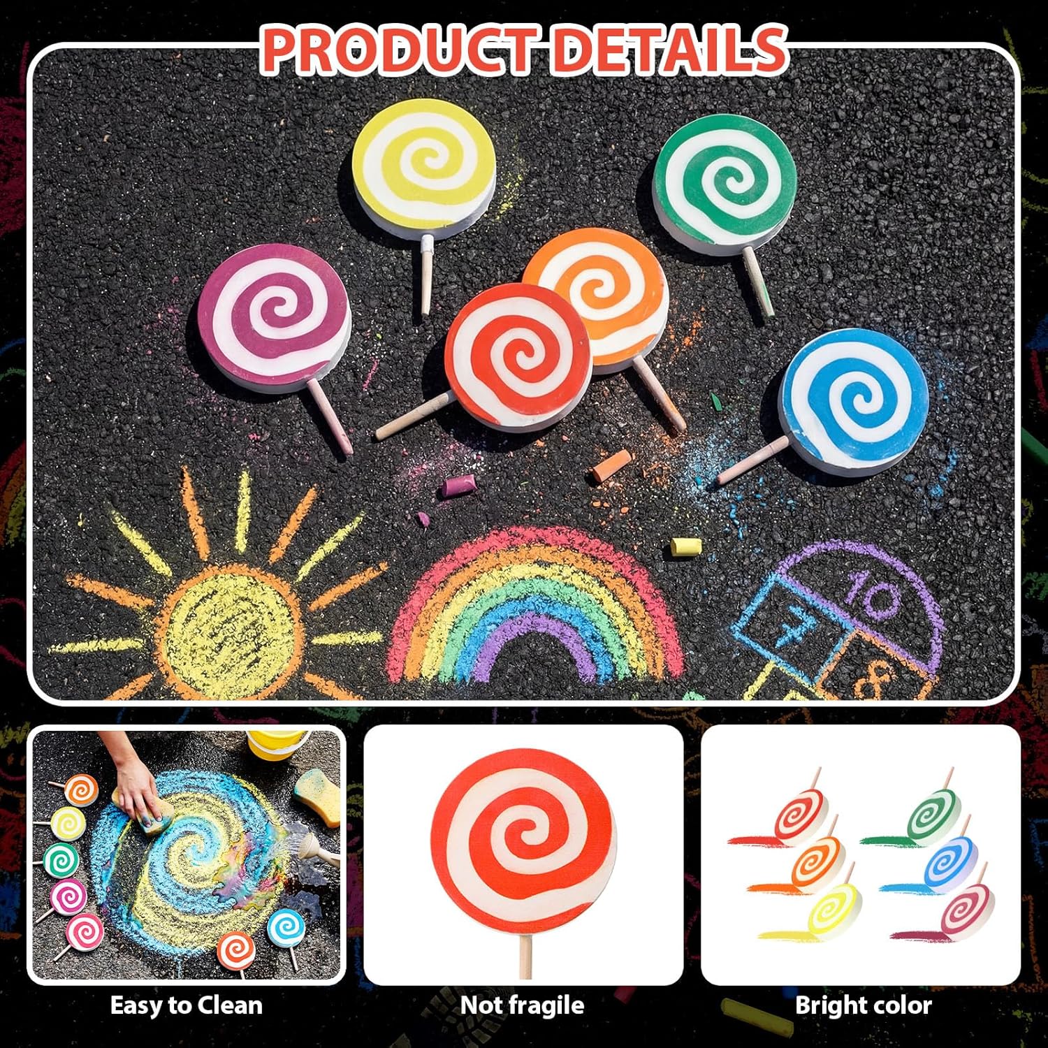 24 Pcs Easter Lollipop Sidewalk Chalk Easter Basket Stuffers Jumbo Pastel Street Driveway Chalks Dustless Washable Multicolor Chalk for Party Gifts Classroom Prizes Goodie Bag Fillers