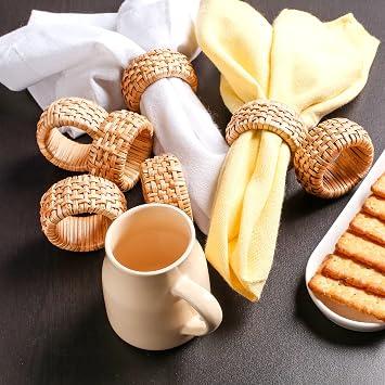 Rattan Napkin Rings Set of 12 - Fancy Elegant Beautiful Decorative Napkin Holder for Dining Table Decor, Easter, Farmhouse, Dinner, Wedding, Family Gathering, Thanksgiving & Everyday Use - Natural
