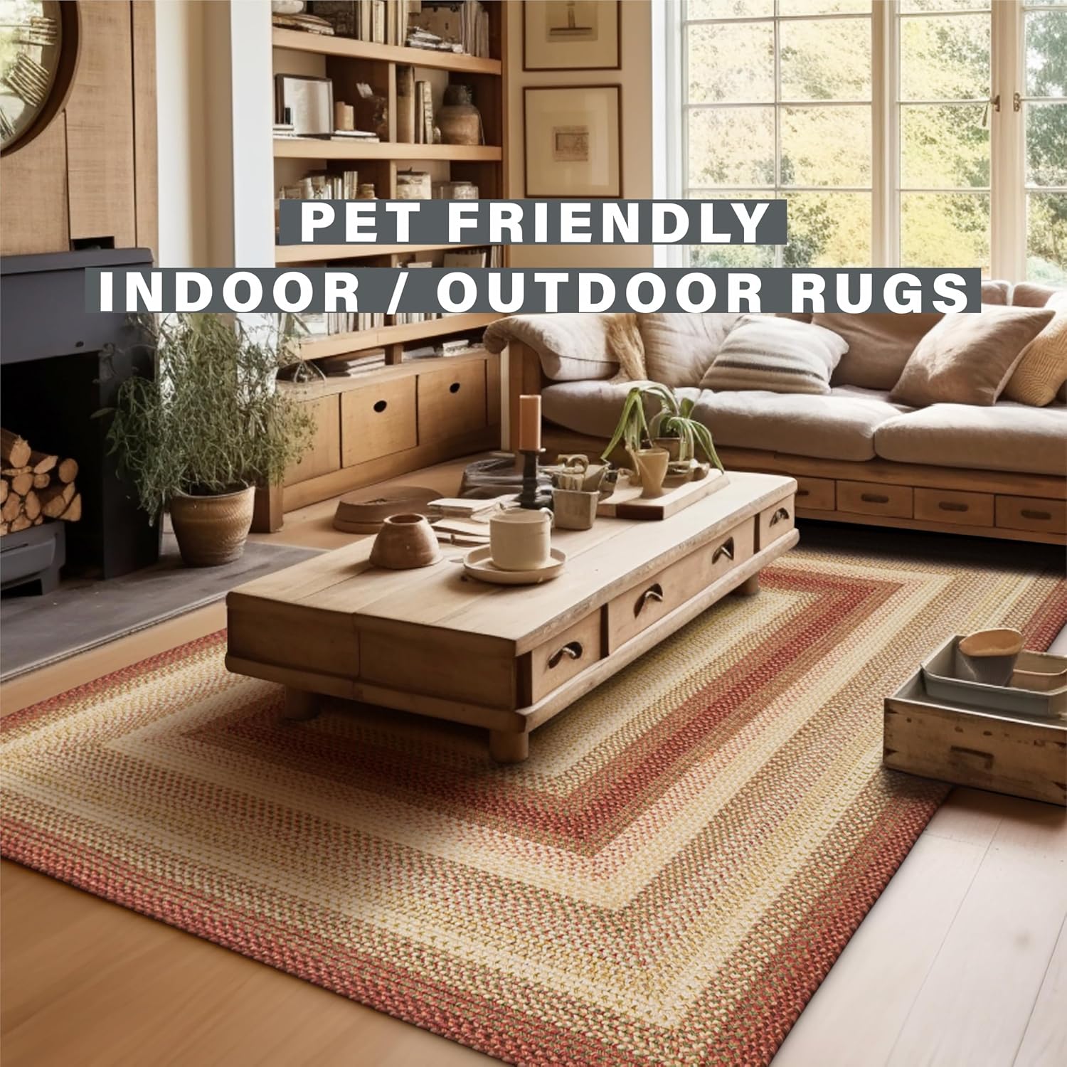 Homespice Barcelona Multicolor Oval Braided Rugs 8x10' - Country Braided Rug for Dining Room Table, Also Ideal for Deck and Patio, Soft, Easy to Maintain and Pet Friendly - Both Indoor and Outdoor