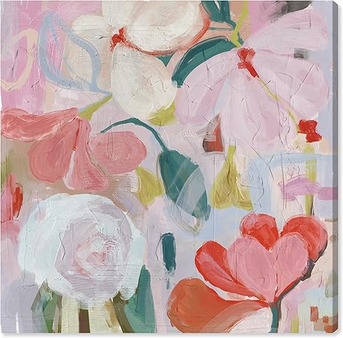 Wynwood Studio Lienzo abstracto y contemporáneo envuelto, follaje floral rubor, arte de pared para sala de estar, dormitorio y baño, 30 x 30