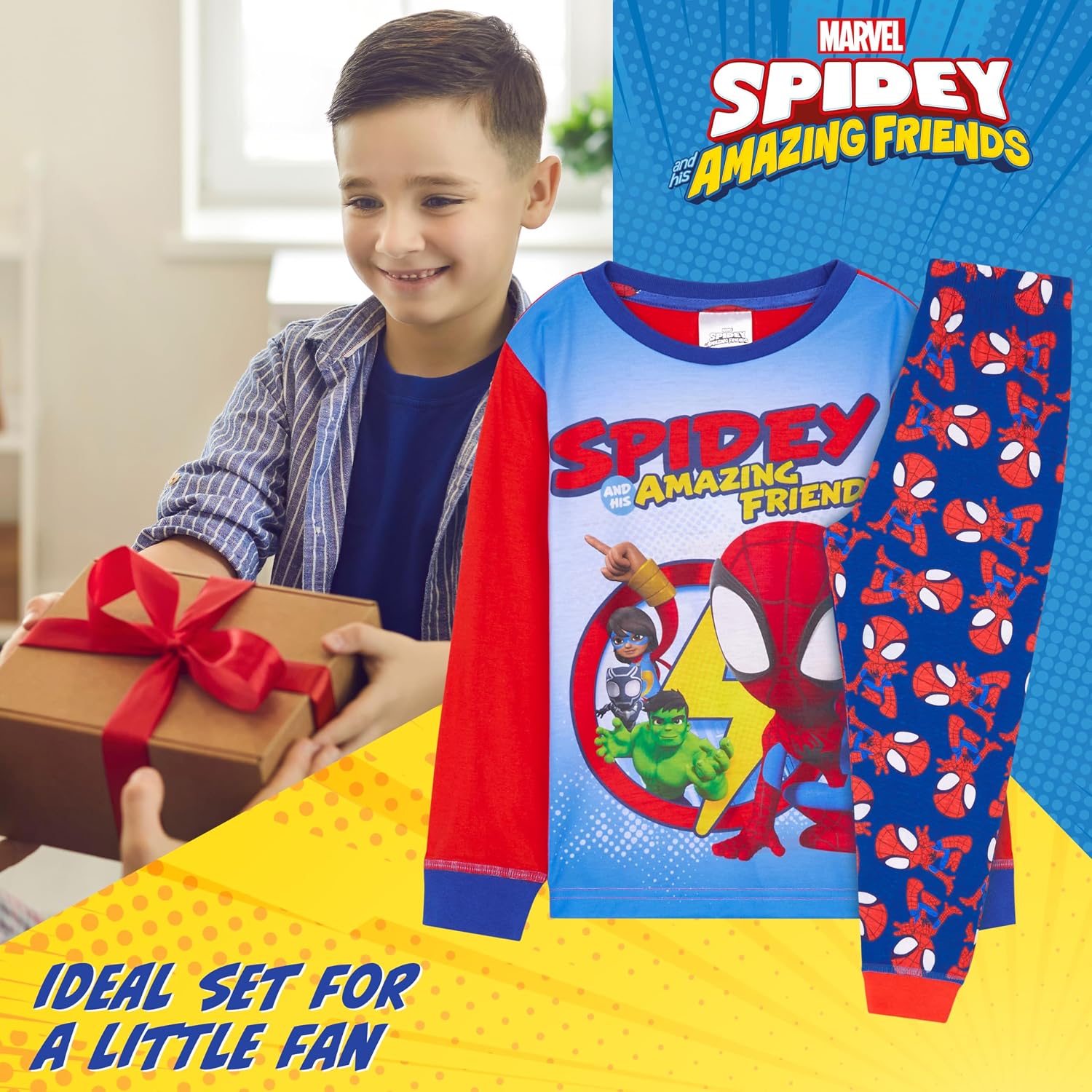 Marvel Spiderman Pajamas for Boys Teens Long PJs Set Lounge Set Comfy Sleepwear (Multi, 7-8 Years)