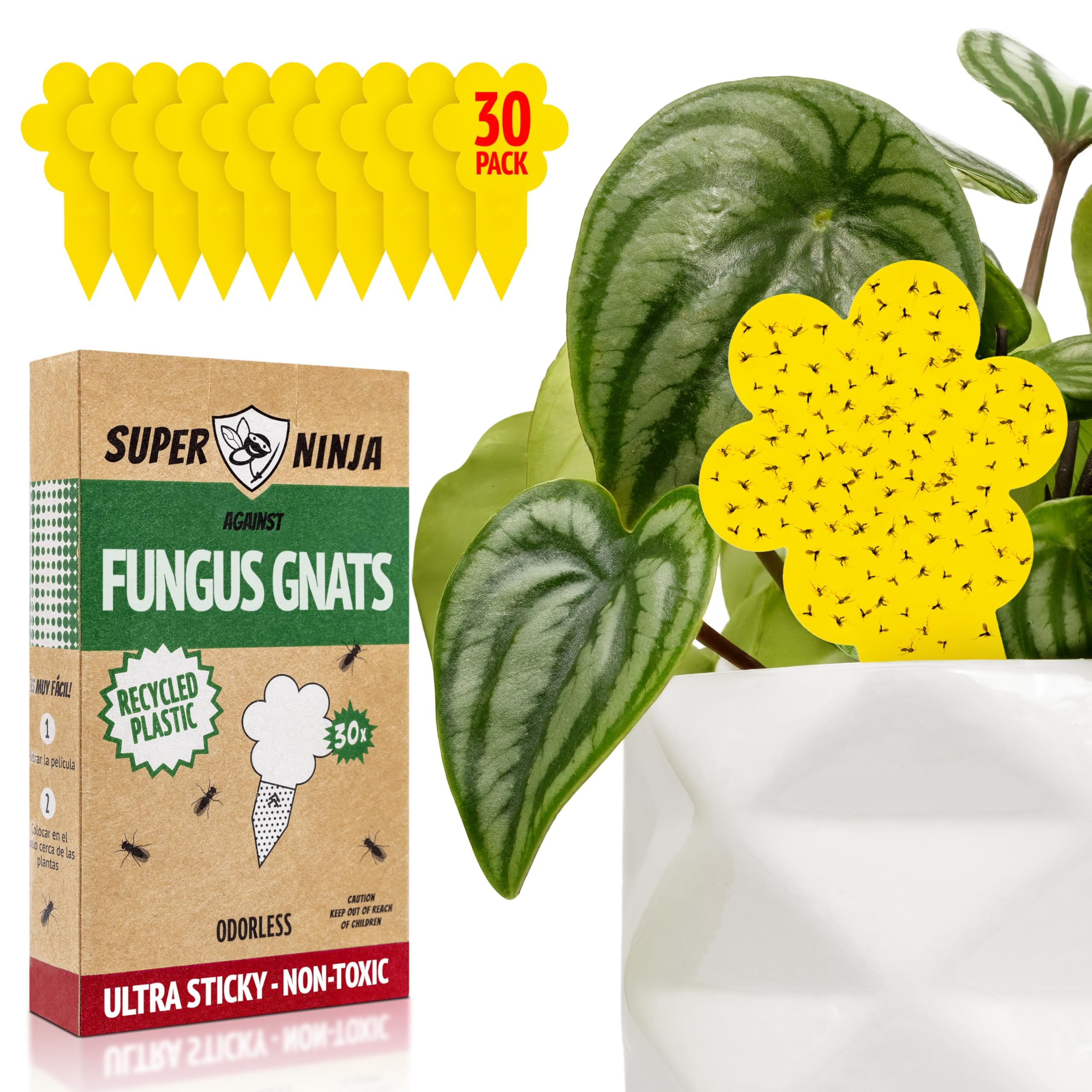 Fungus Gnat Killer - 30 Pack, Effective Gnat Killer for Indoor Plants, Non-Toxic & Nature-Friendly, Safe for Kids & Pets Yellow Sticky Fly Traps, Lasts Up to 3 Months