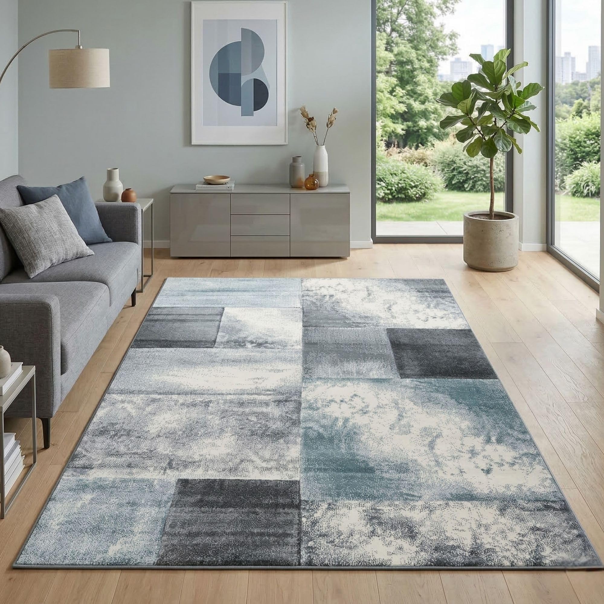 Carpetsale24 Teppich Kurzflor Konturenschnitt in Schwarz Grau Weiß - Kariertes Design, Extra Weich, Waschbar, Pflegeleicht - Für Wohnzimmer, Schlafzimmer, Esszimmer