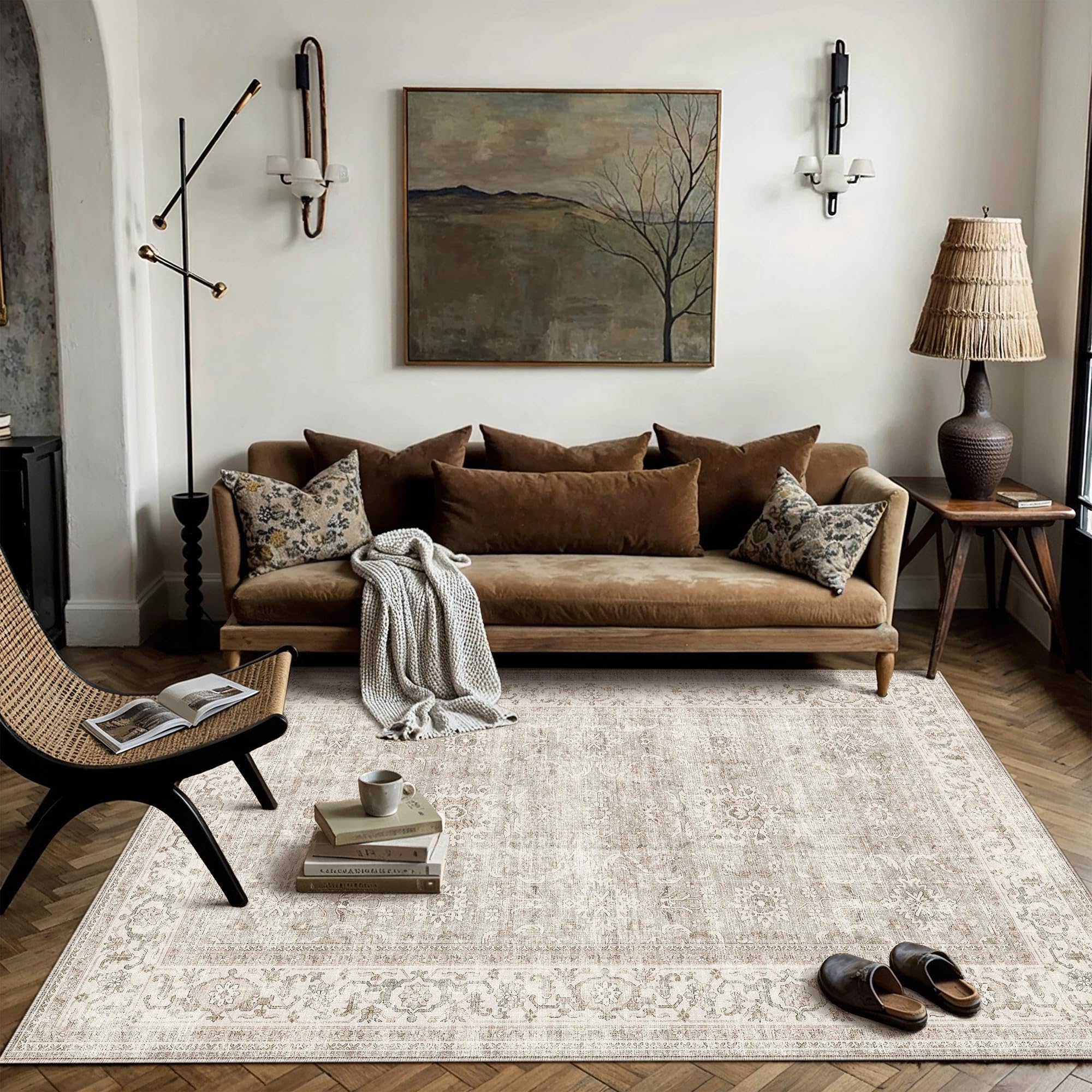 PureCozy Vintage Rugs Living Room Washable Large Rug 120x170cm Grey