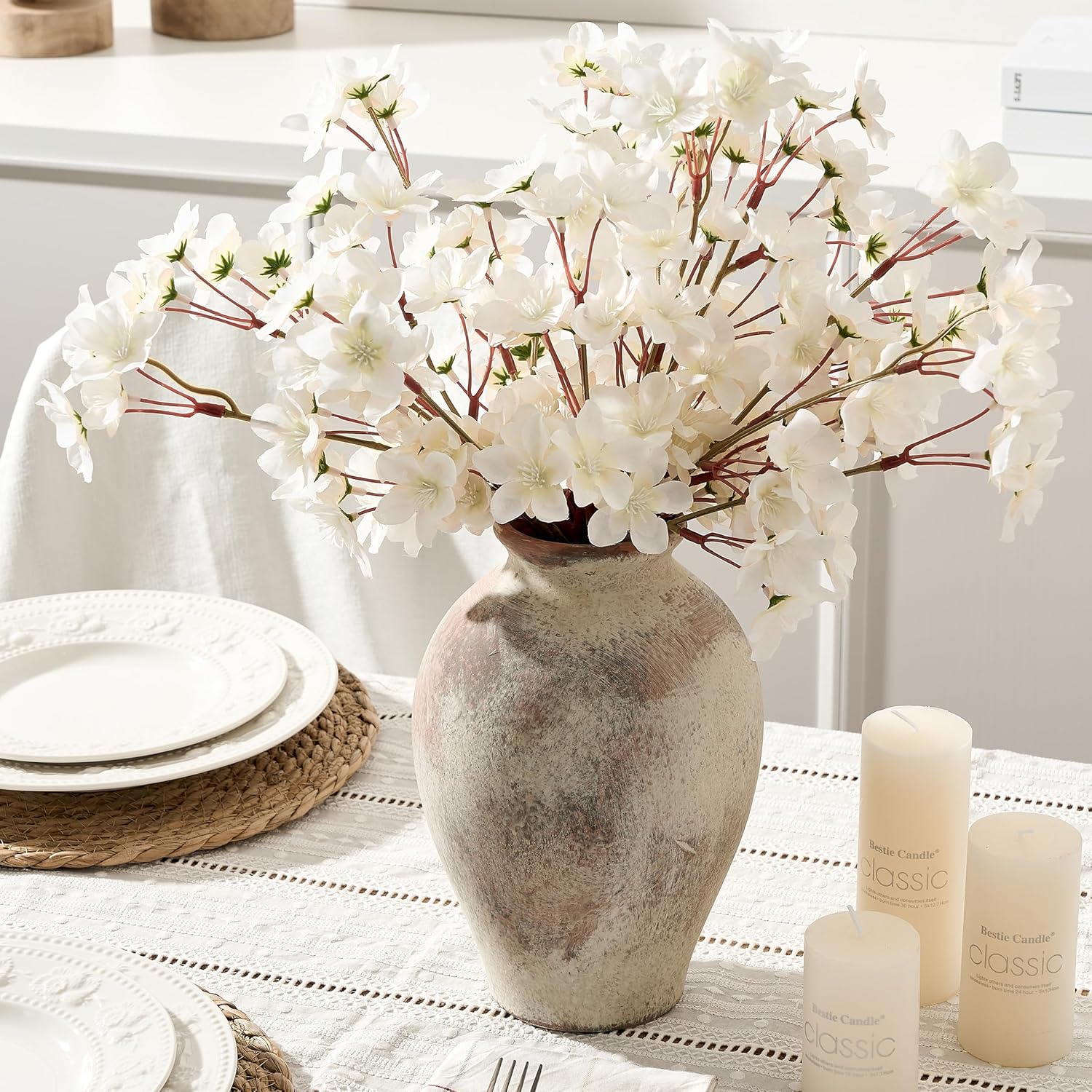 SIDUCAL Ceramic Vintage Flower Vase | 9 Inch Large Pottery Rustic Farmhouse Boho Vase for Home Decor, Table, Living Room, Bathroom, Coffee Desk, Shelf, Mantel Decoration, Wedding, Terra