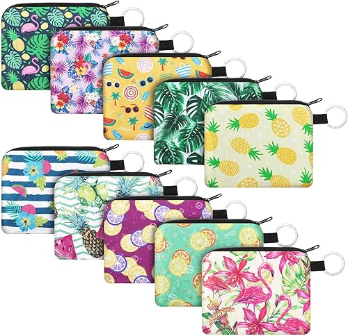 10 Piezas Monedero Pequeño Bohemio Monedero de Cambio Bolsita Mini Cartera Bolsa de Monedas con Cremallera para Mujeres y Niñas