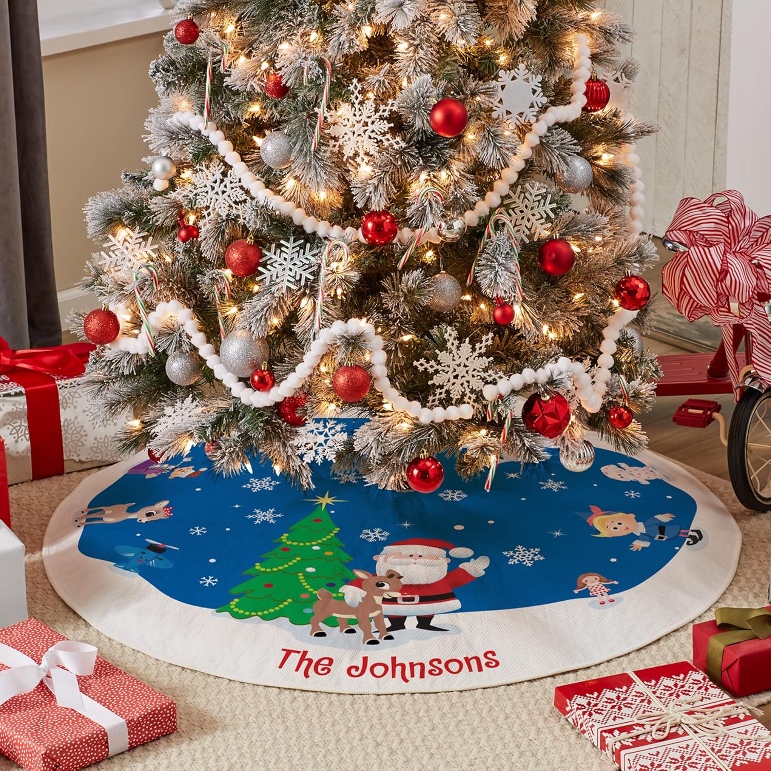 Let's Make Memories Personalized Rudolph Winter Fun Christmas Tree Skirt - Holiday Decor