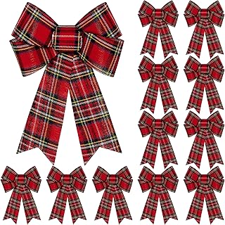 12 PCS Bows for Christmas Tree, 9x12 In Large White Black Red Christmas Bows,